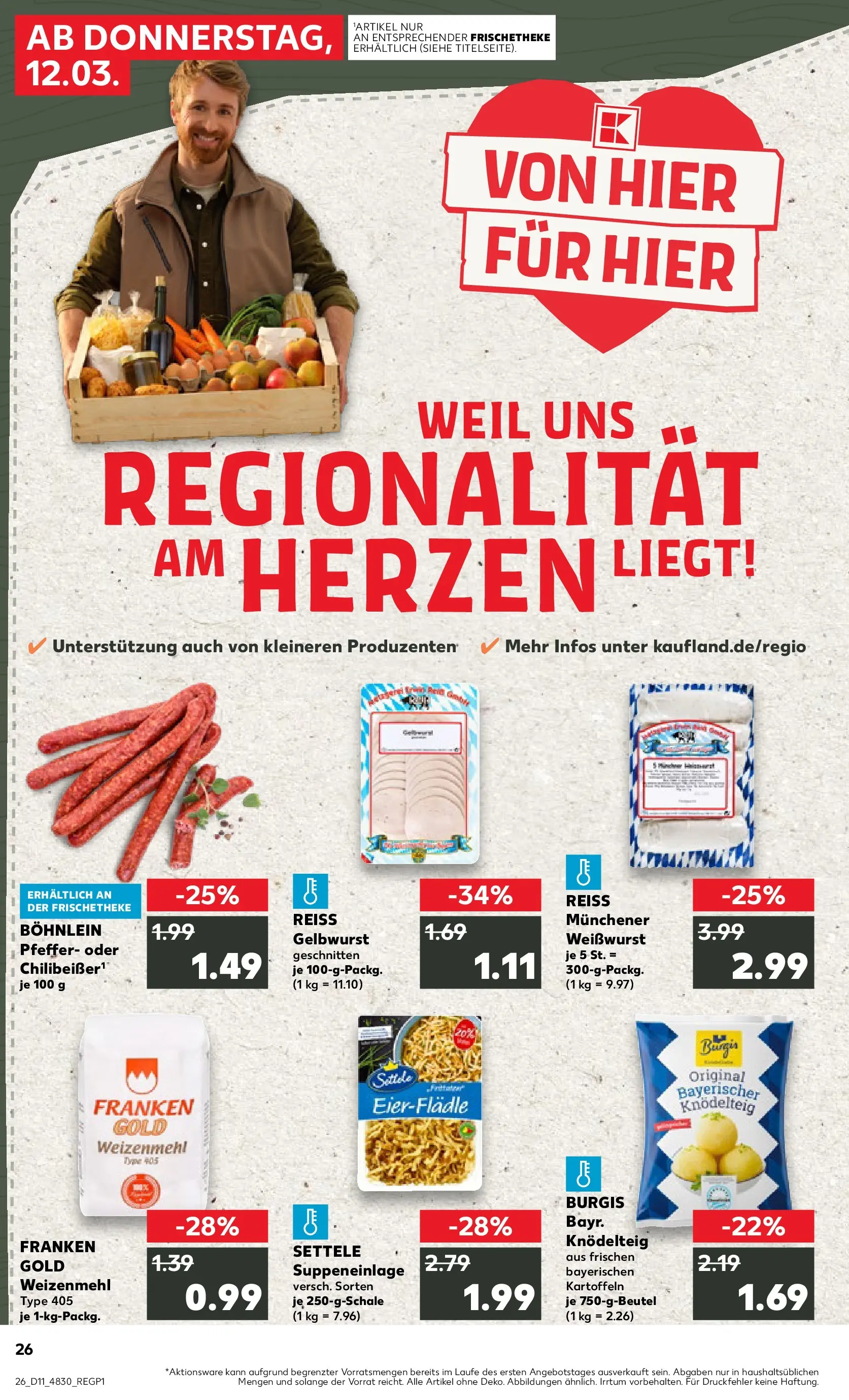 Prospekt Kaufland ab 09.03.2026 » Angebote Online zum Blättern | Seite: 38 | Produkte: Weißwurst, Kartoffeln, Pfeffer, Pasta