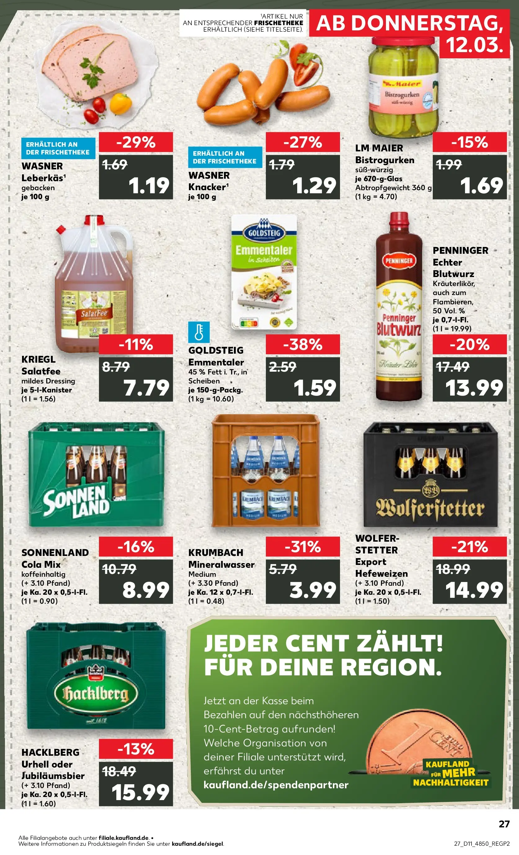 Prospekt Kaufland ab 12.03.2026 » Angebote Online zum Blättern | Seite: 27 | Produkte: Cola, Dressing, Mineralwasser