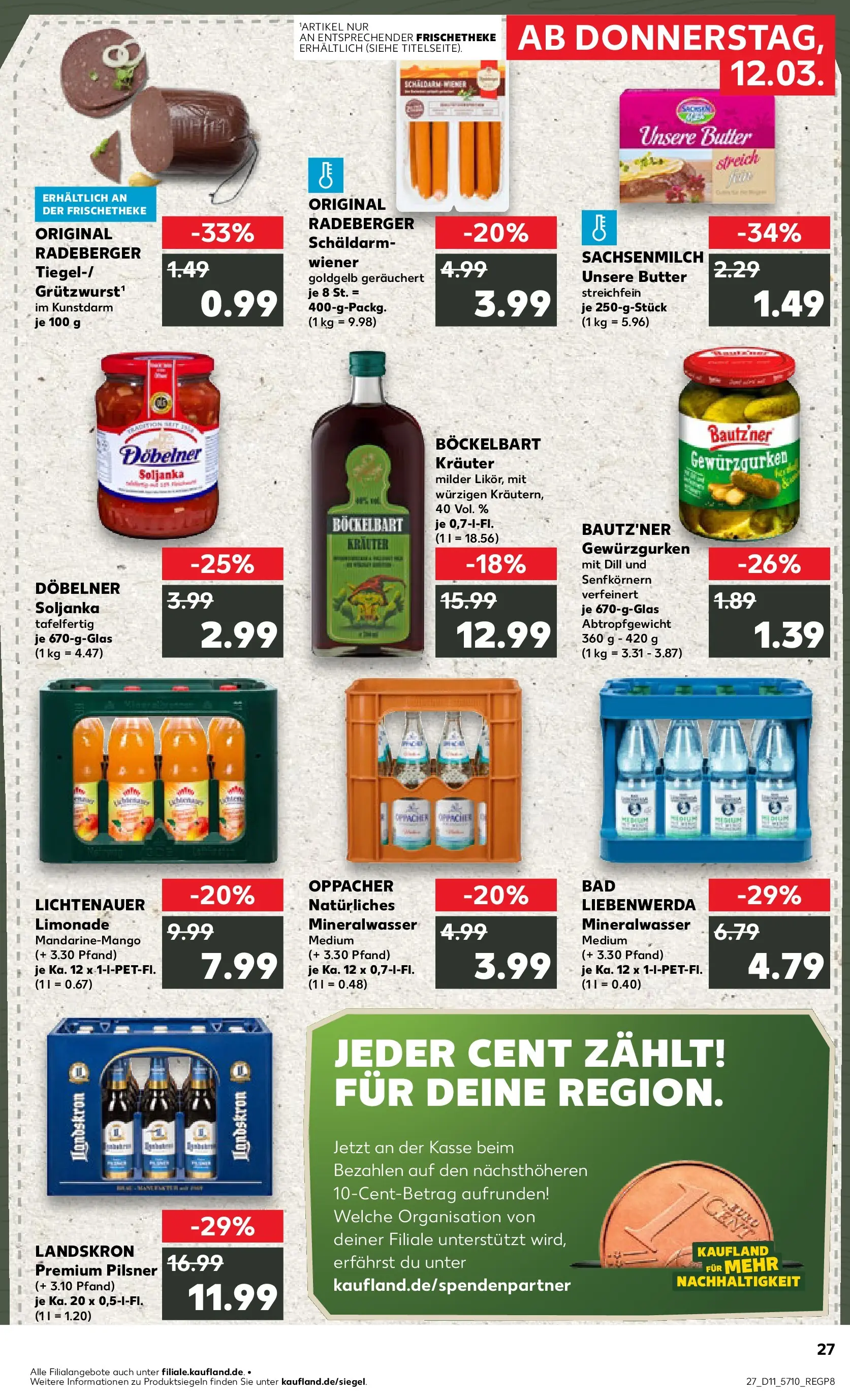 Prospekt Kaufland ab 12.03.2026 » Angebote Online zum Blättern | Seite: 27 | Produkte: Butter, Bad, Mineralwasser, Dill
