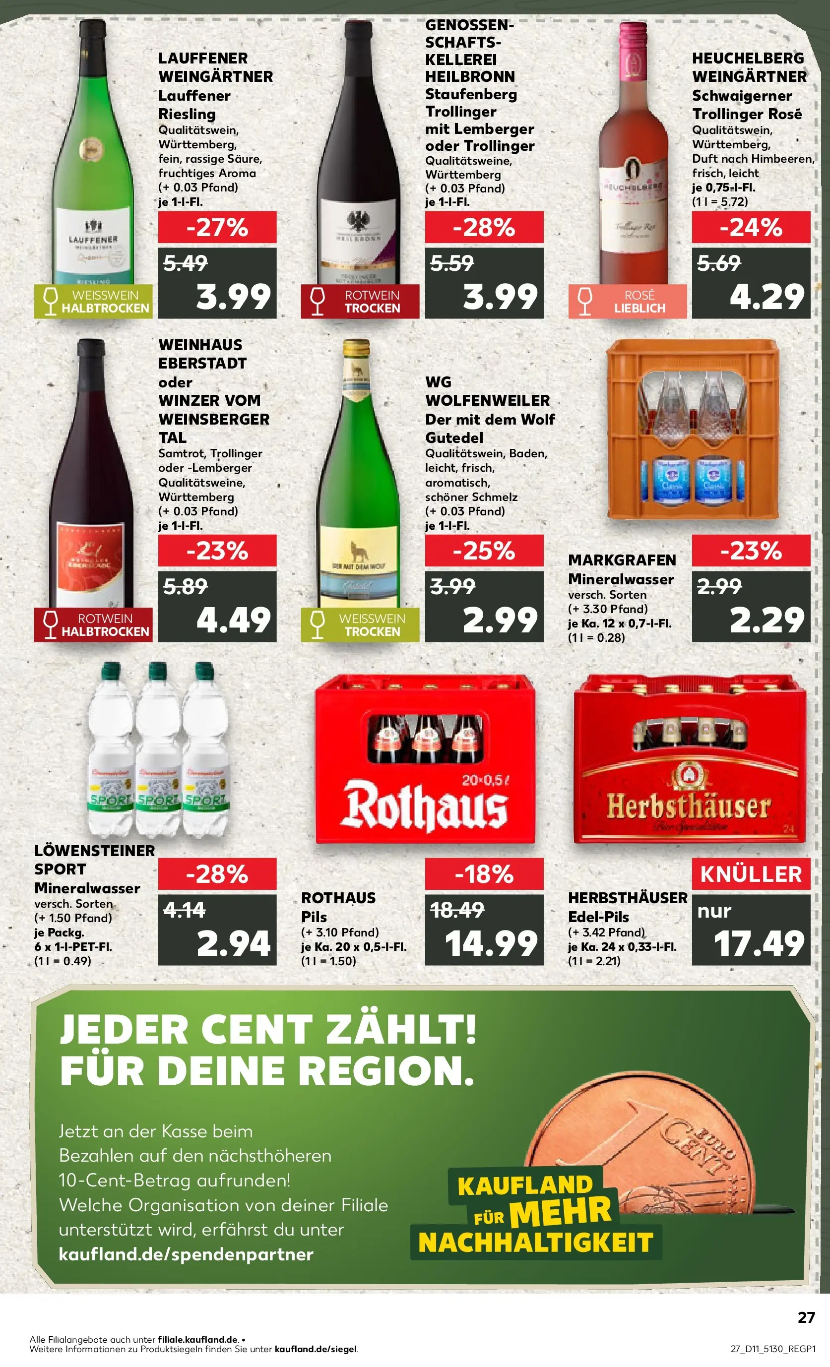 Prospekt Kaufland ab 12.03.2026 » Angebote Online zum Blättern | Seite: 27 | Produkte: Weißwein, Rotwein, Pils, Mineralwasser