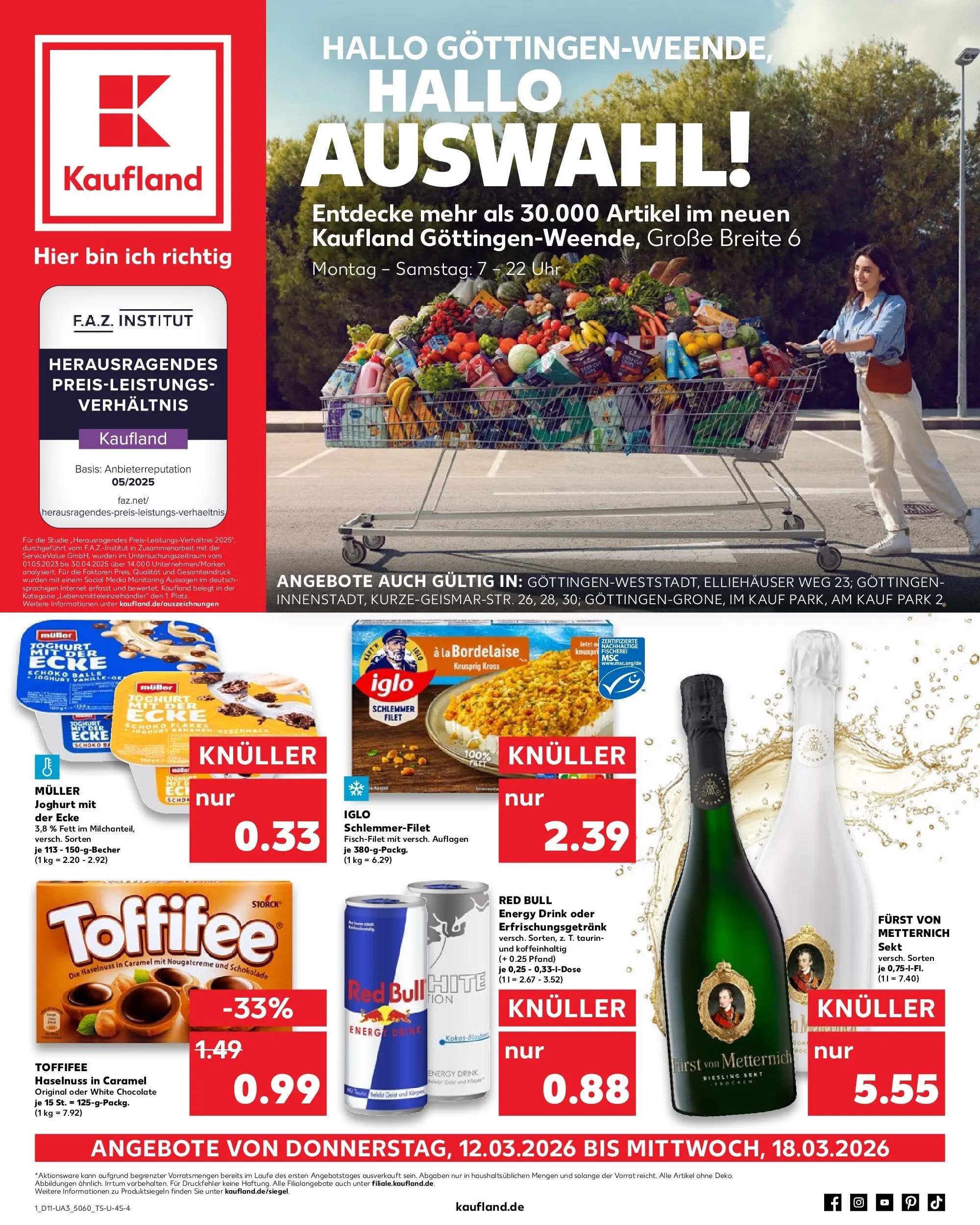 Prospekt Kaufland ab 12.03.2026 » Angebote Online zum Blättern | Seite: 1 | Produkte: Furst von metternich, Joghurt, Sekt, Iglo