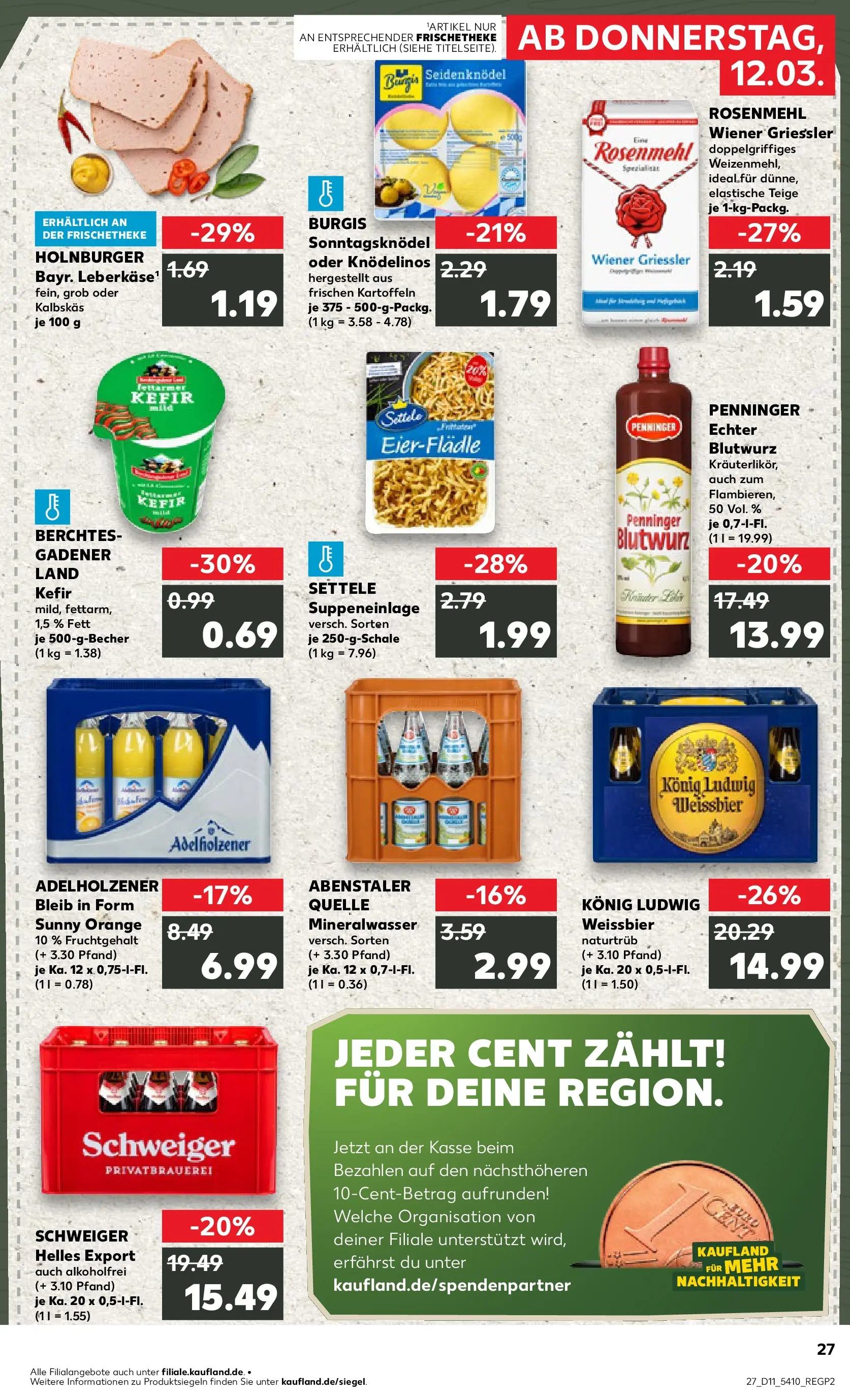 Prospekt Kaufland ab 09.03.2026 » Angebote Online zum Blättern | Seite: 39 | Produkte: Kefir, Adelholzener, Mineralwasser, Kartoffeln