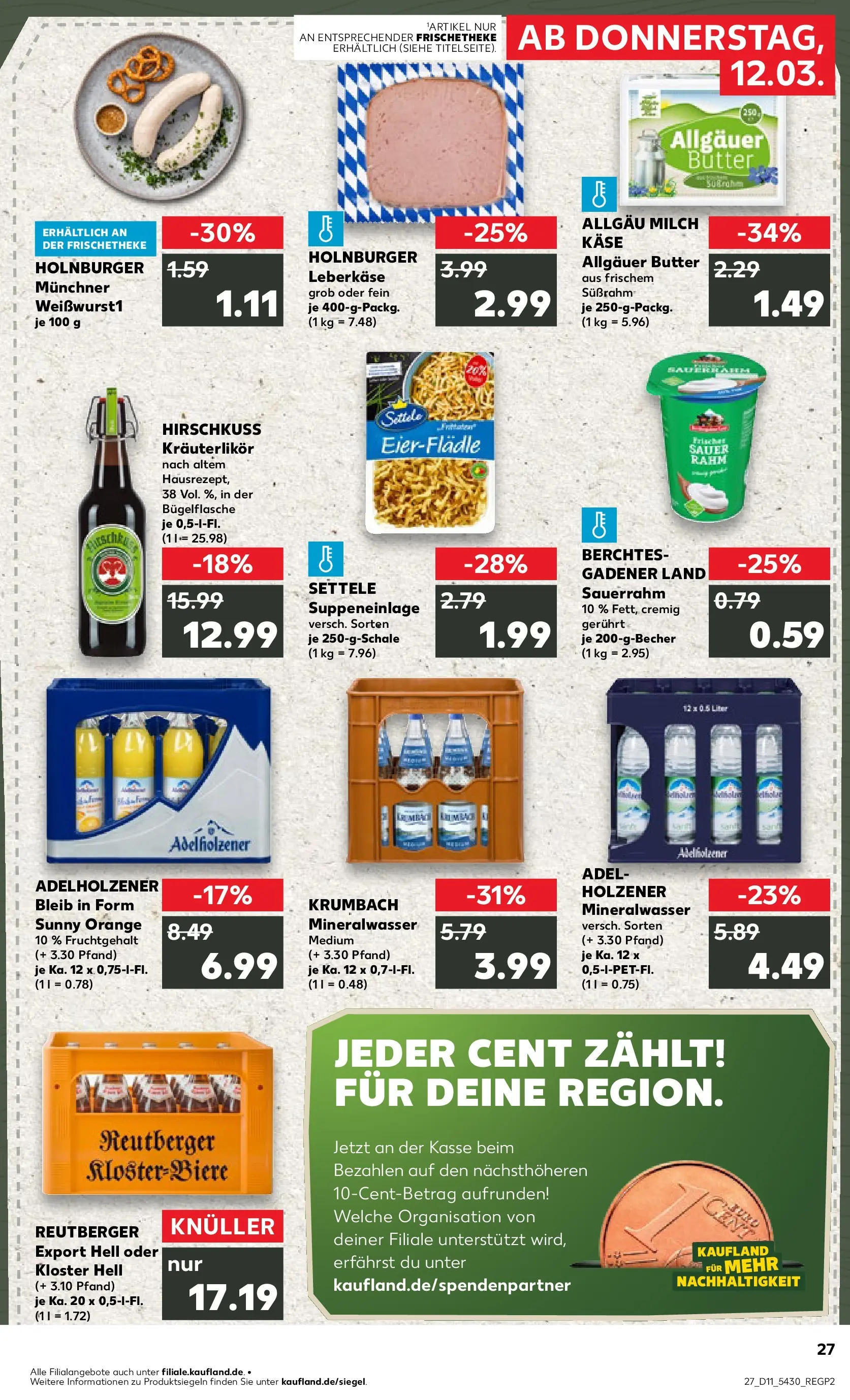 Prospekt Kaufland ab 11.03.2026 » Angebote Online zum Blättern | Seite: 27 | Produkte: Milch, Adelholzener, Mineralwasser, Sauerrahm