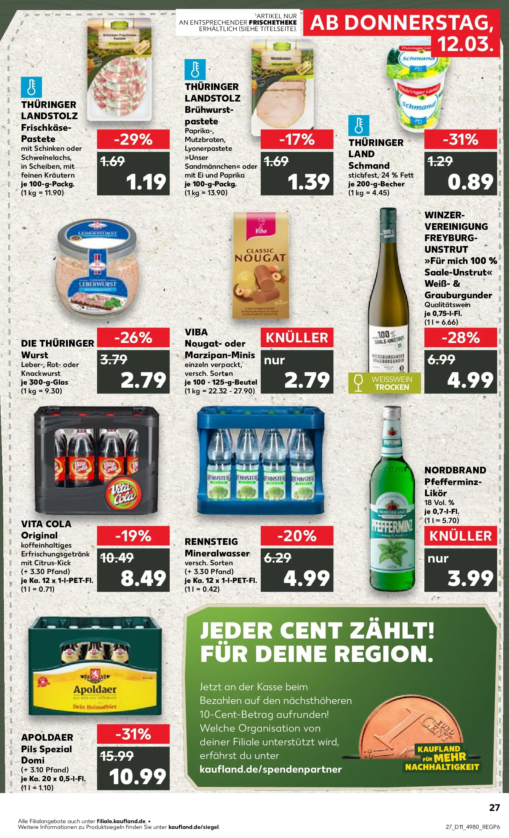 Prospekt Kaufland ab 12.03.2026 » Angebote Online zum Blättern | Seite: 27 | Produkte: Weißwein, Likör, Pils, Schinken