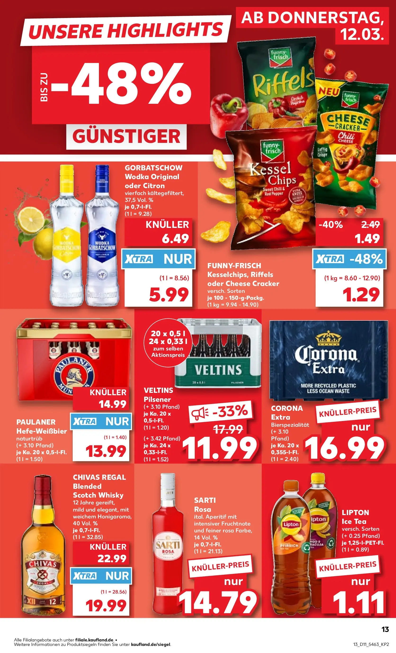 Prospekt Kaufland ab 12.03.2026 » Angebote Online zum Blättern | Seite: 17 | Produkte: Wodka gorbatschow, Chips, Wodka, Paulaner