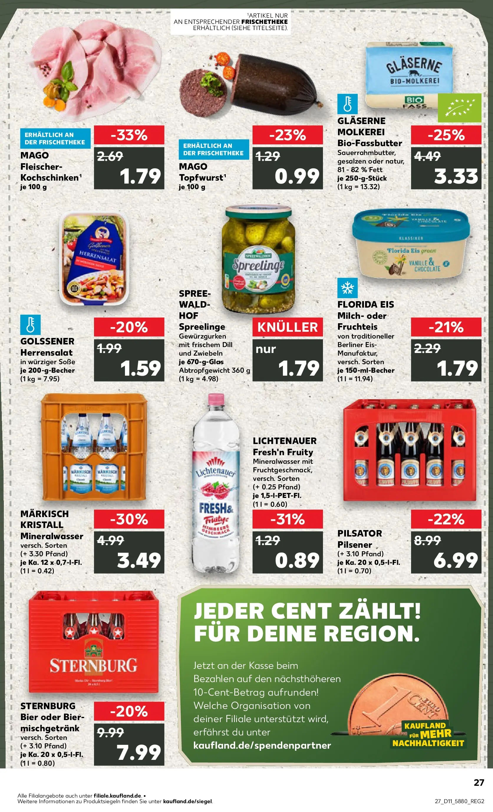 Prospekt Kaufland ab 12.03.2026 » Angebote Online zum Blättern | Seite: 27 | Produkte: Mineralwasser, Zwiebeln, Soße, Eis