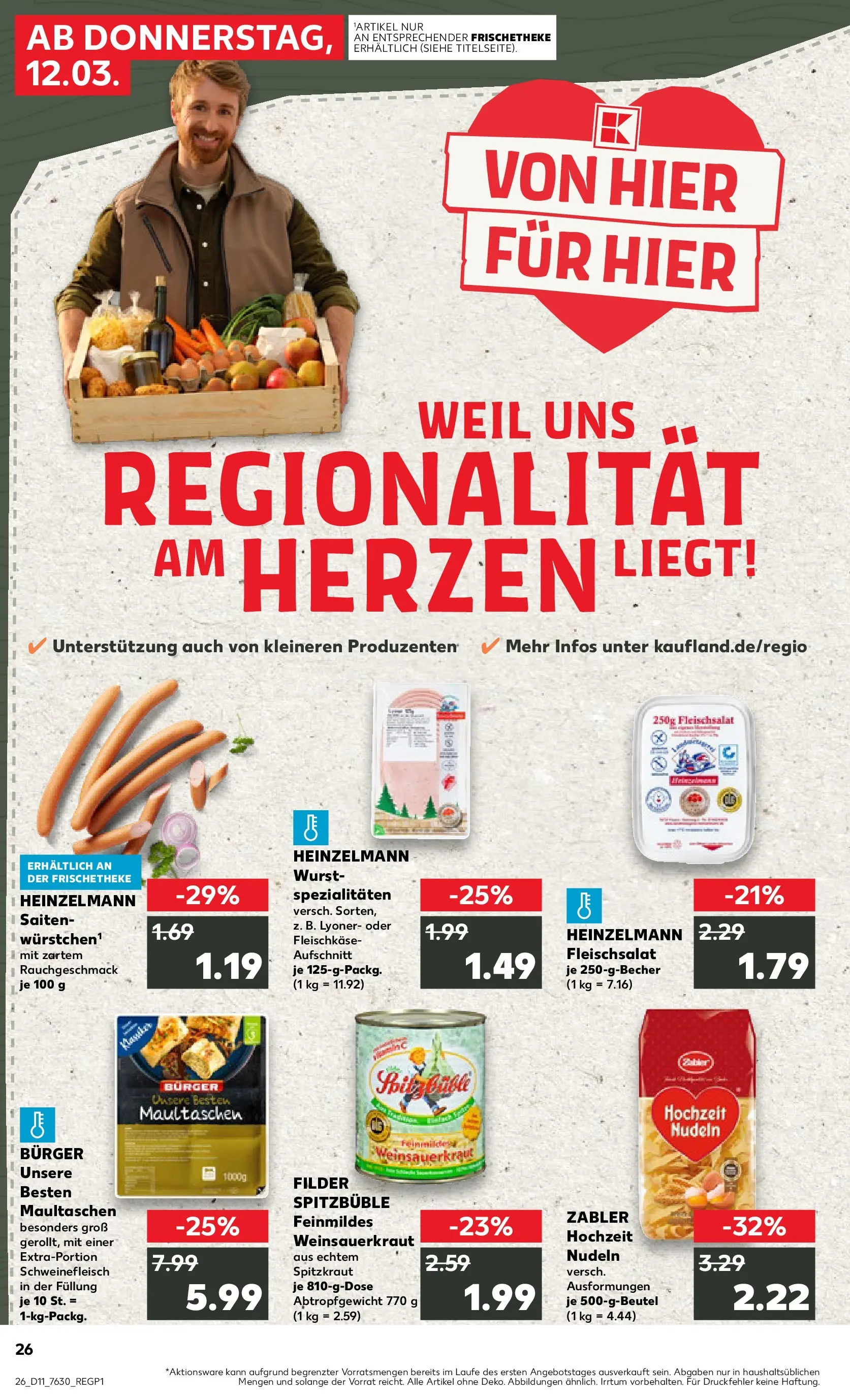 Prospekt Kaufland ab 12.03.2026 » Angebote Online zum Blättern | Seite: 26 | Produkte: Wurst, Schweinefleisch, Nudeln, Maultaschen