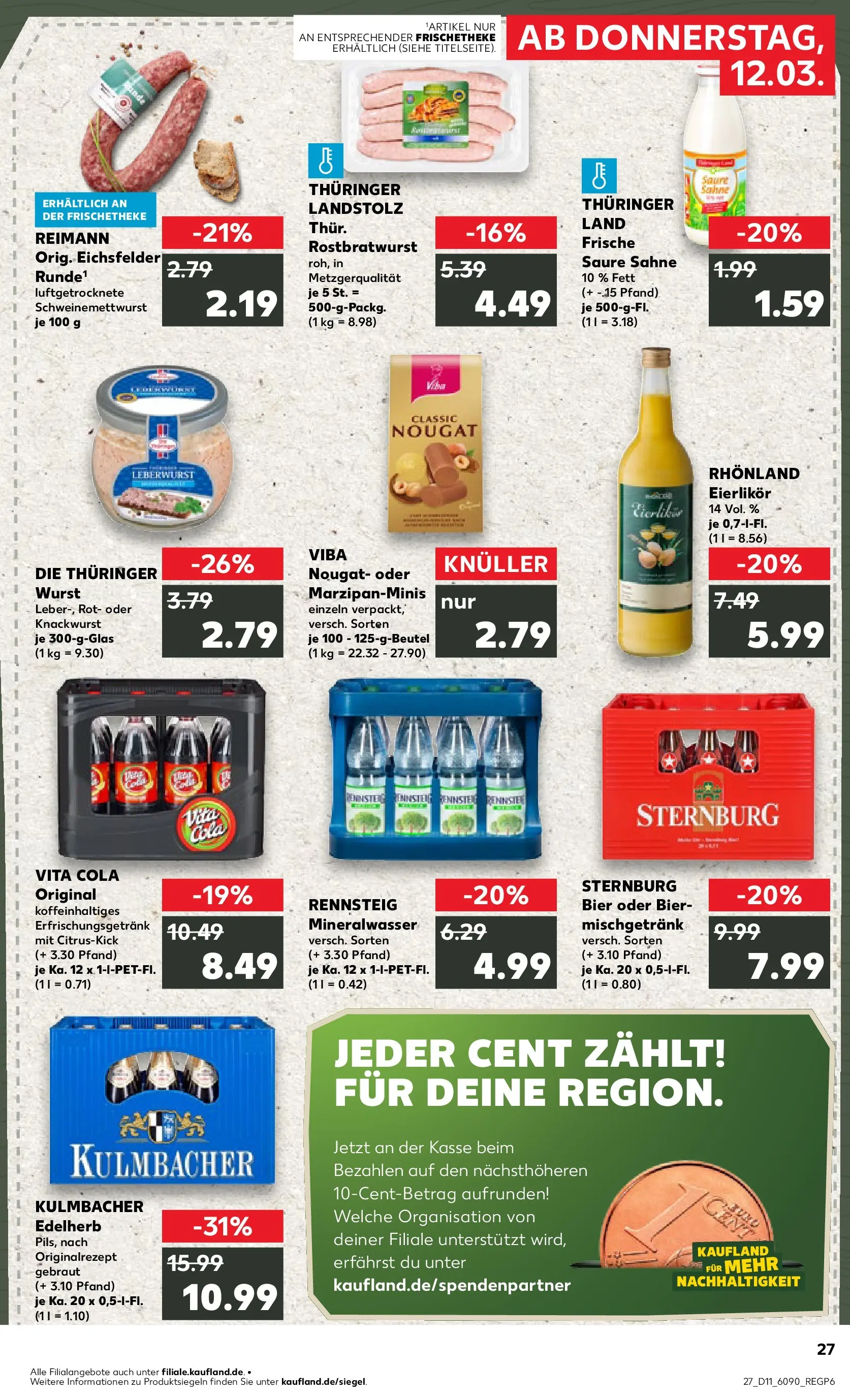 Prospekt Kaufland ab 09.03.2026 » Angebote Online zum Blättern | Seite: 39 | Produkte: Cola, Mineralwasser, Wurst, Sahne