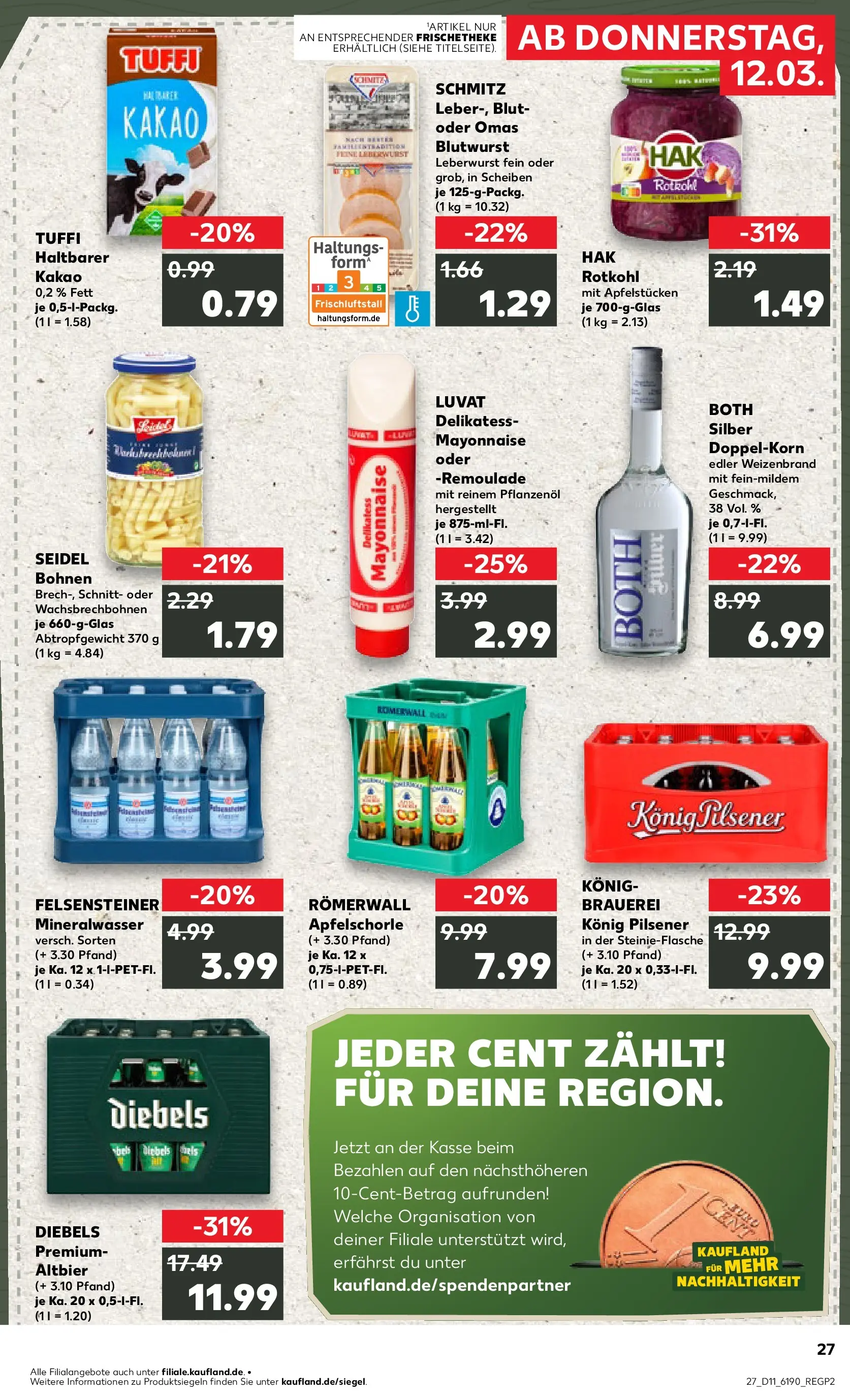 Prospekt Kaufland ab 09.03.2026 » Angebote Online zum Blättern | Seite: 39 | Produkte: Rotkohl, Mineralwasser, Mayonnaise, Diebels
