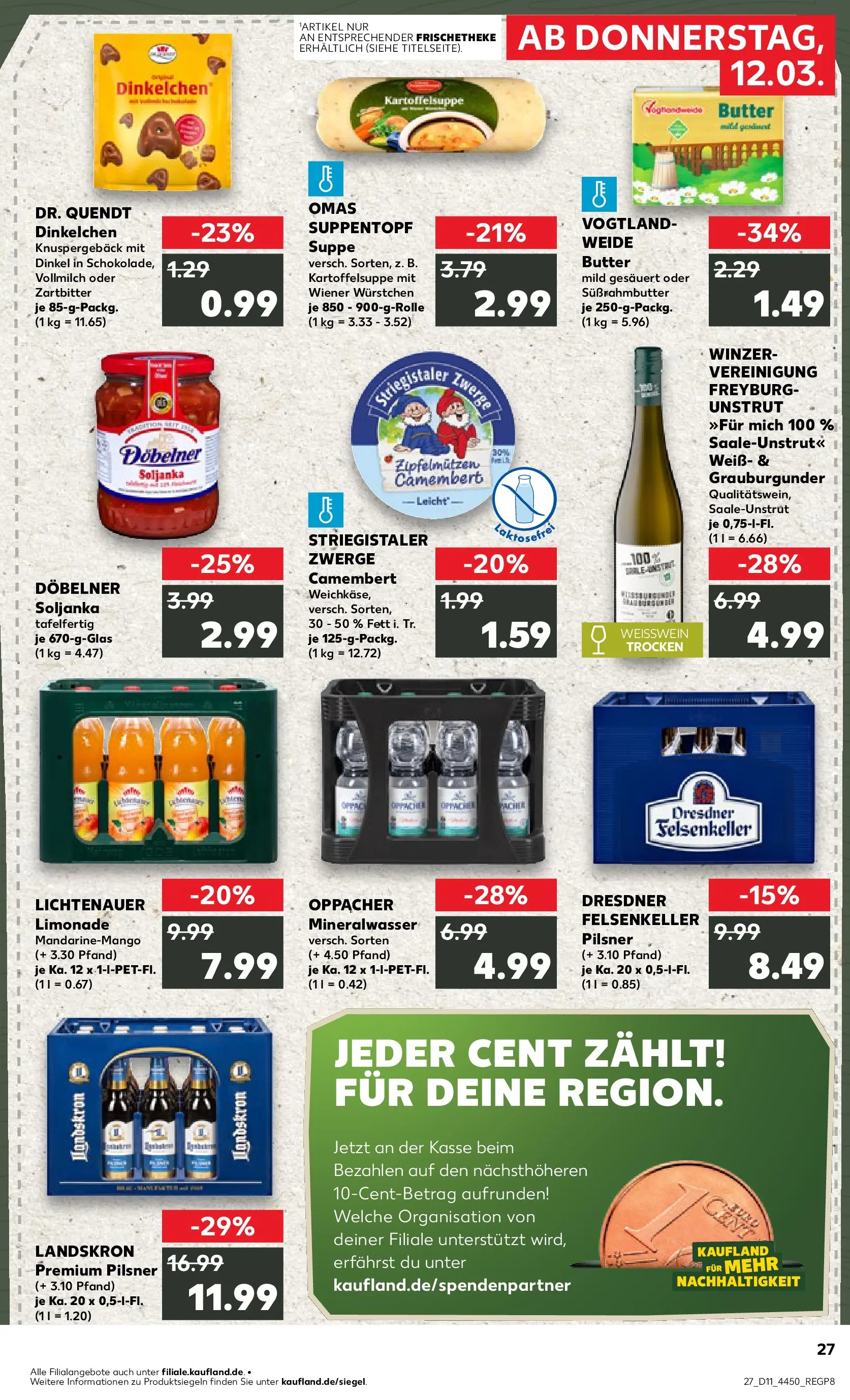 Prospekt Kaufland ab 12.03.2026 » Angebote Online zum Blättern | Seite: 27 | Produkte: Wiener wurstchen, Weißwein, Limonade, Mineralwasser