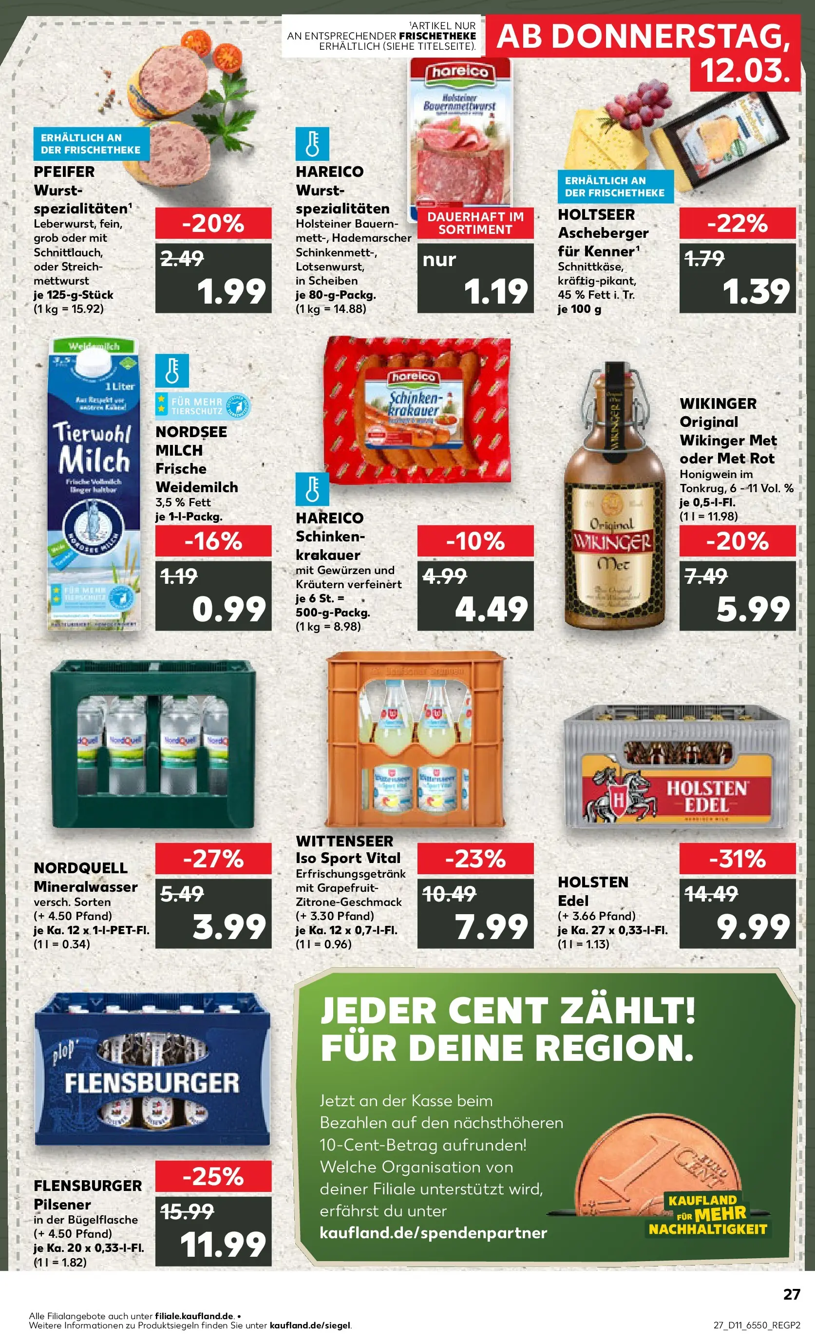 Prospekt Kaufland ab 12.03.2026 » Angebote Online zum Blättern | Seite: 27 | Produkte: Milch, Holsten, Mineralwasser, Grapefruit