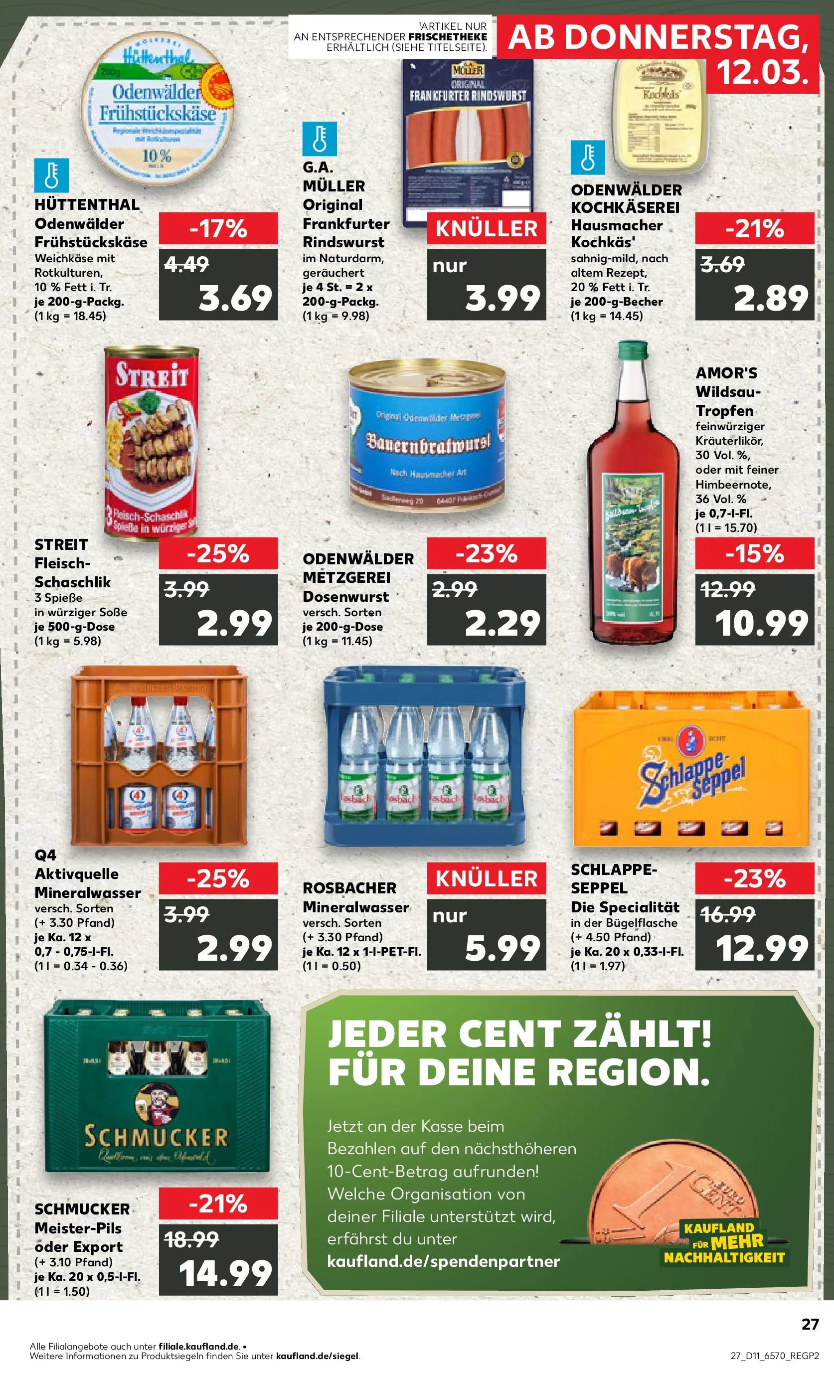 Prospekt Kaufland ab 12.03.2026 » Angebote Online zum Blättern | Seite: 27 | Produkte: Spieße, Mineralwasser, Soße, Fleisch