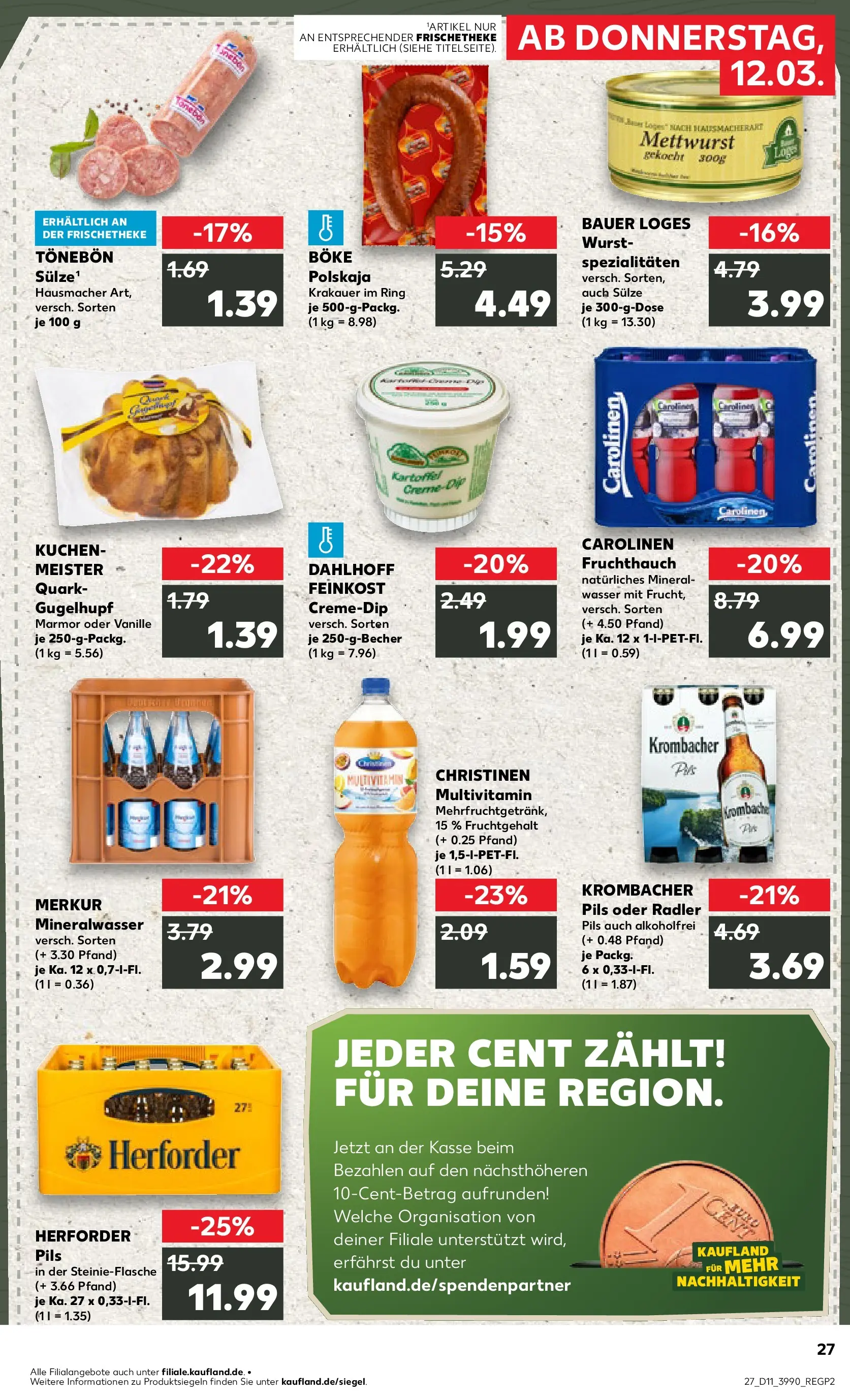 Prospekt Kaufland ab 09.03.2026 » Angebote Online zum Blättern | Seite: 47 | Produkte: Quark, Pils, Wasser, Kuchen