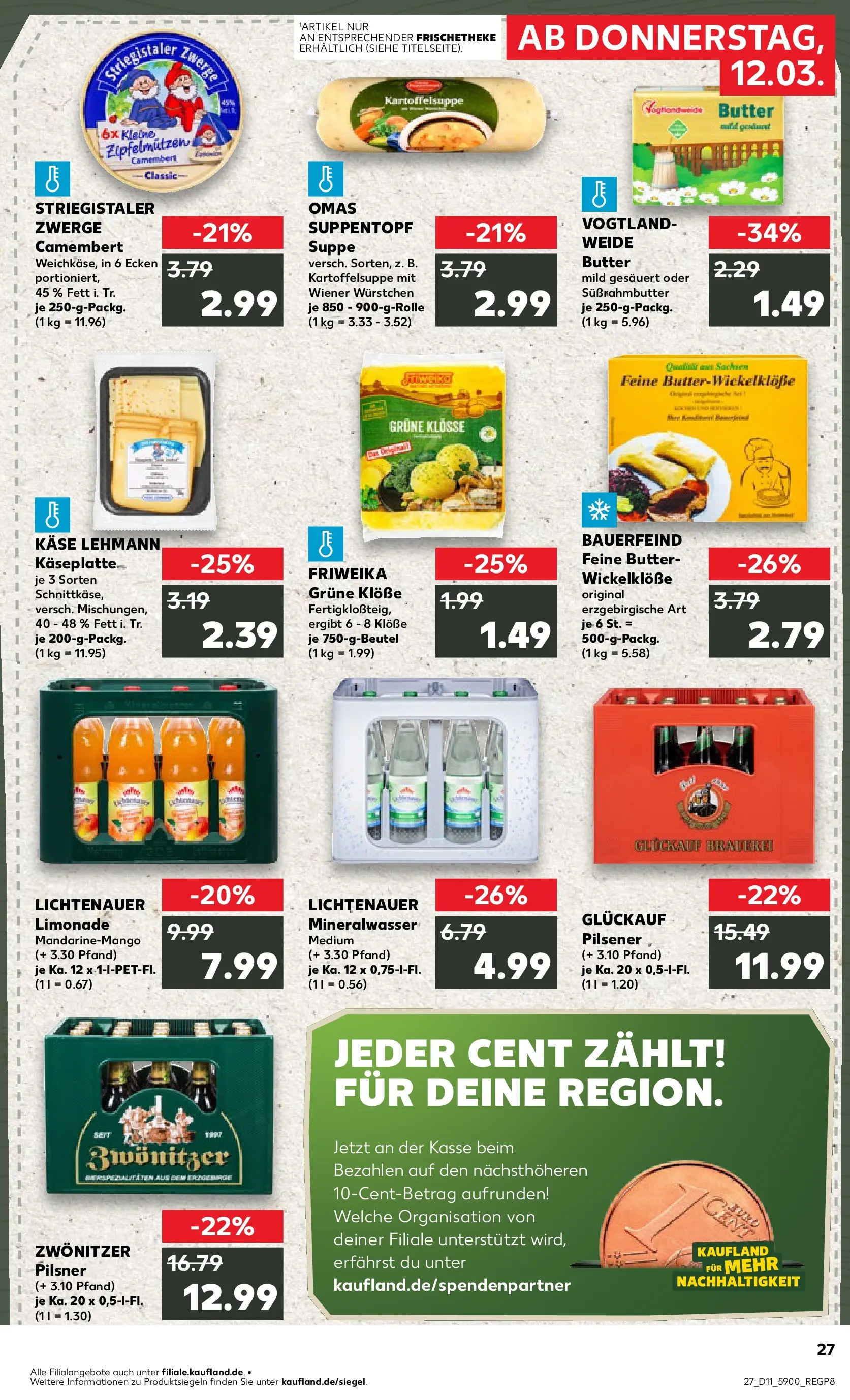 Prospekt Kaufland ab 12.03.2026 » Angebote Online zum Blättern | Seite: 27 | Produkte: Wiener wurstchen, Käse, Limonade, Mineralwasser