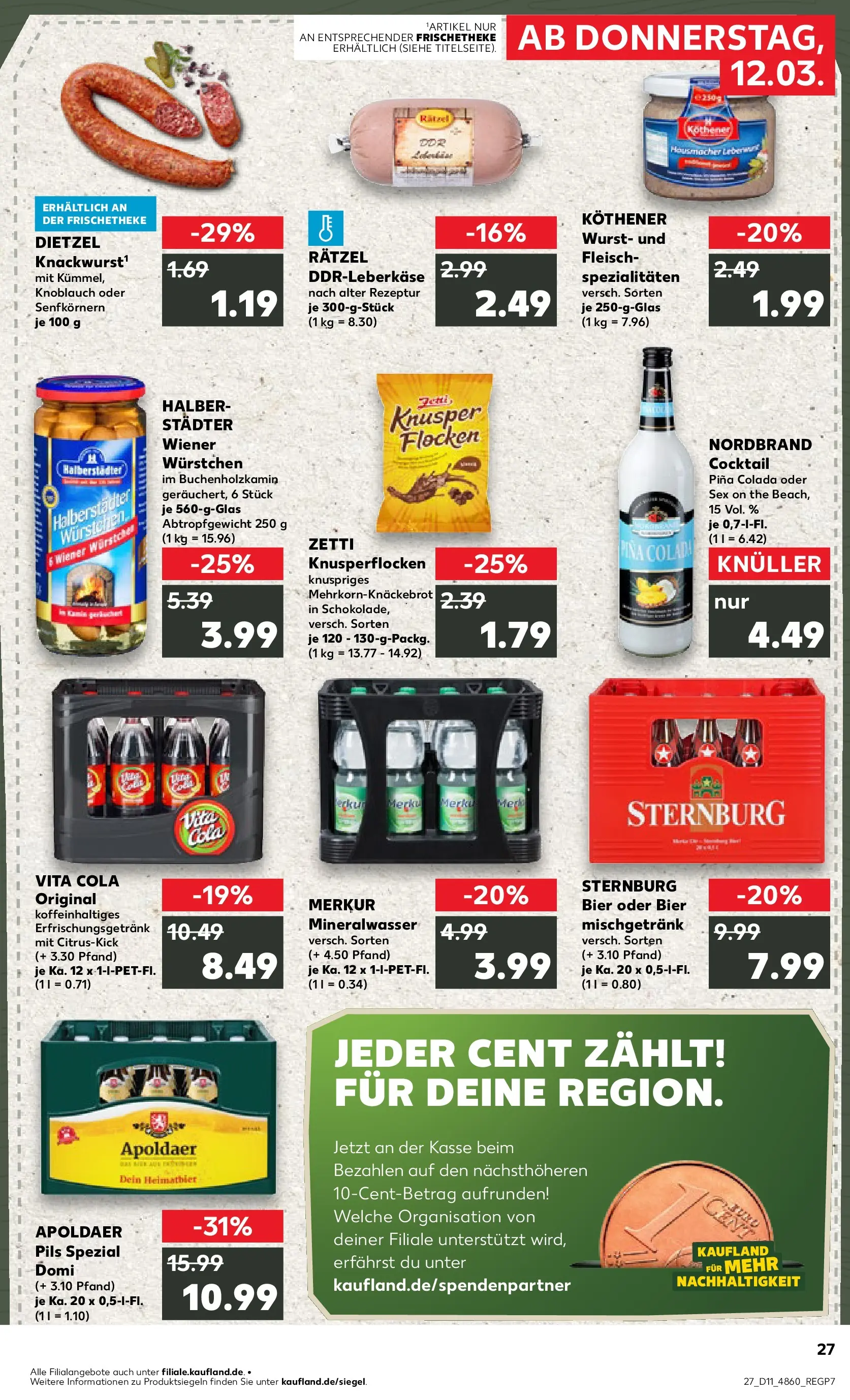 Prospekt Kaufland ab 12.03.2026 » Angebote Online zum Blättern | Seite: 27 | Produkte: Bier, Pils, Fleisch, Leberkase