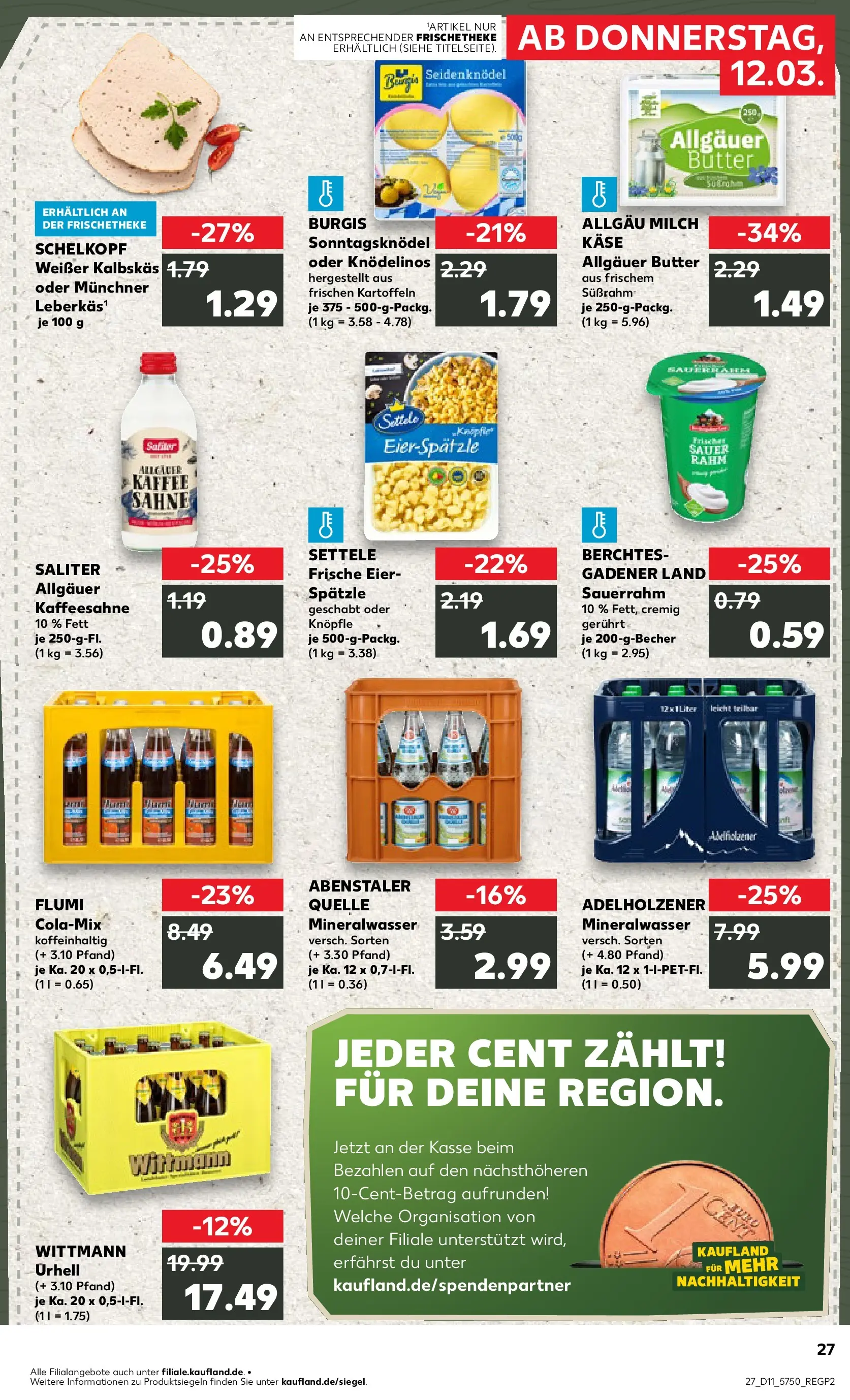 Prospekt Kaufland ab 11.03.2026 » Angebote Online zum Blättern | Seite: 27 | Produkte: Cola, Mineralwasser, Pasta, Sauerrahm