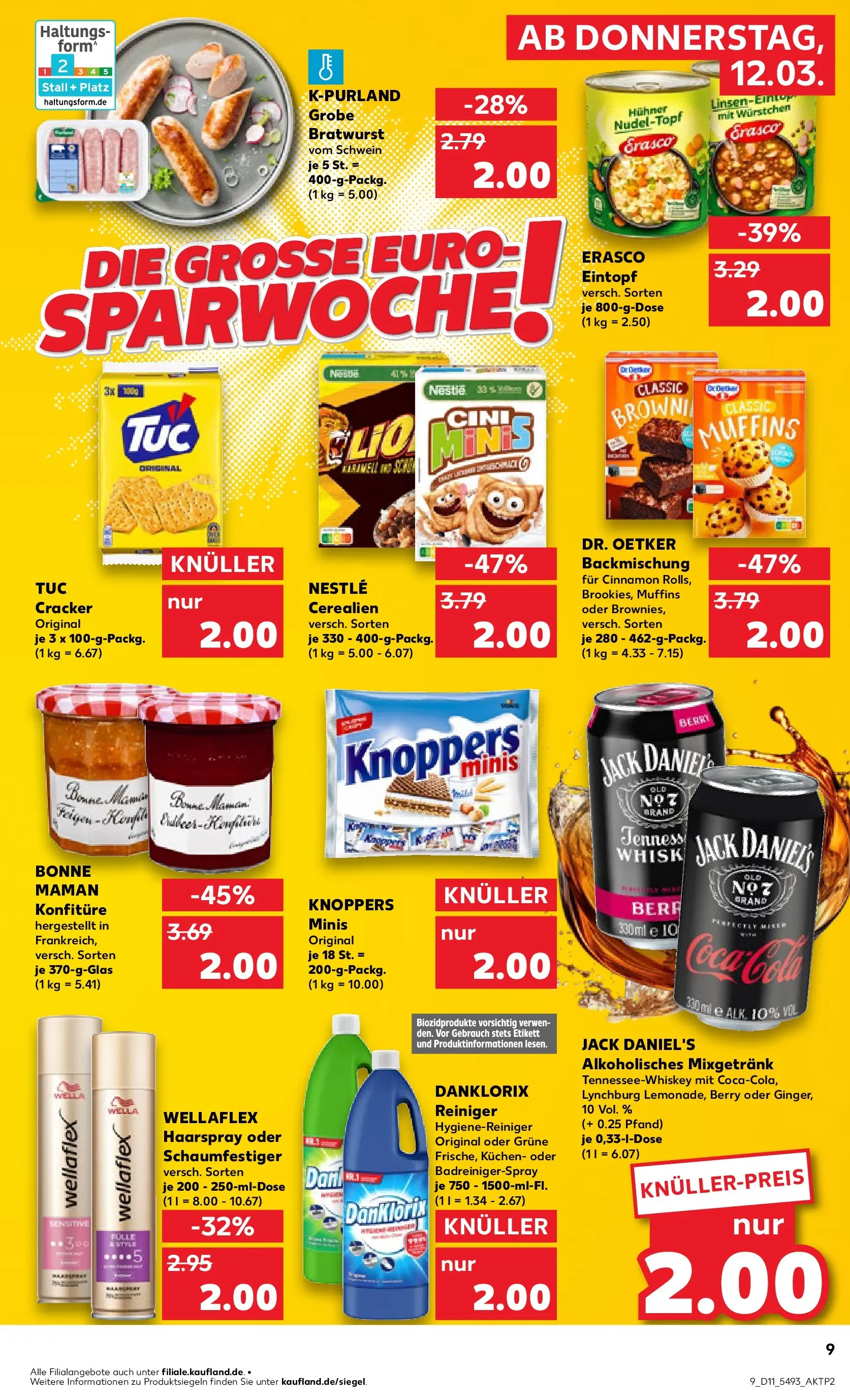 Prospekt Kaufland ab 12.03.2026 » Angebote Online zum Blättern | Seite: 9 | Produkte: Bratwurst, Jack Daniel's, Haarspray, Erasco