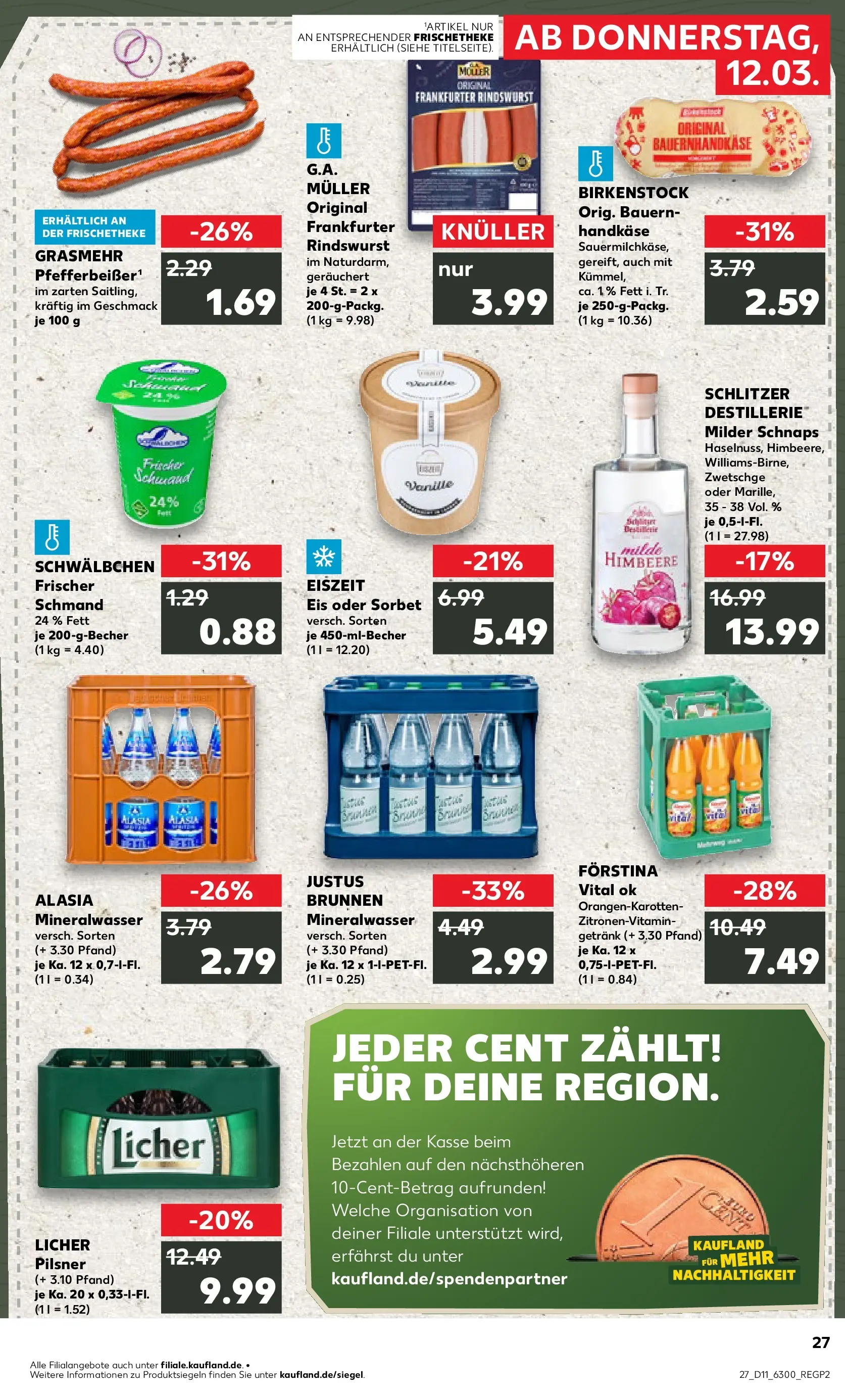 Prospekt Kaufland ab 09.03.2026 » Angebote Online zum Blättern | Seite: 39 | Produkte: Schnaps, Mineralwasser, Himbeere, Eis