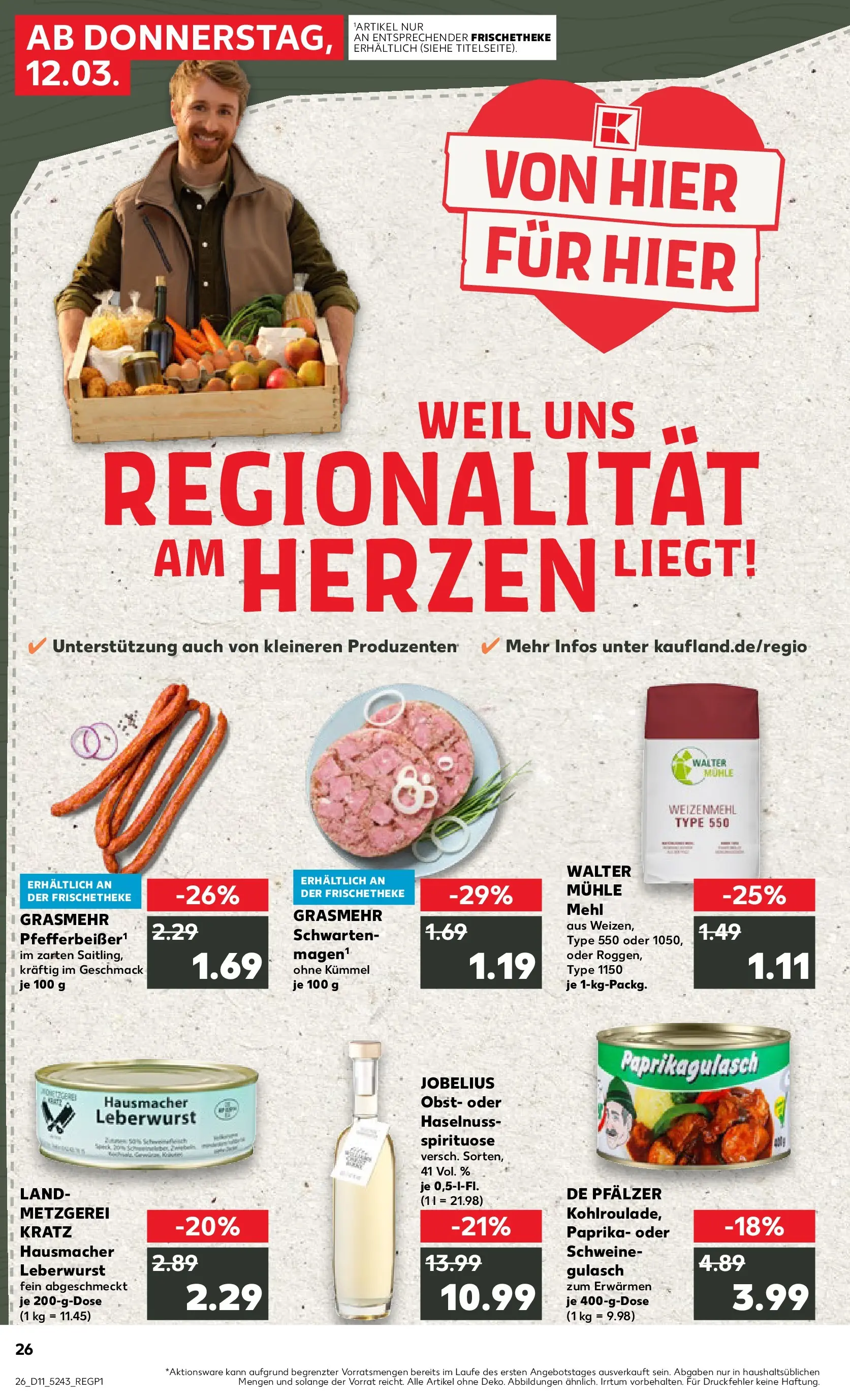 Prospekt Kaufland ab 12.03.2026 » Angebote Online zum Blättern | Seite: 26 | Produkte: Schweinegulasch, Mühle, Mehl, Weizenmehl