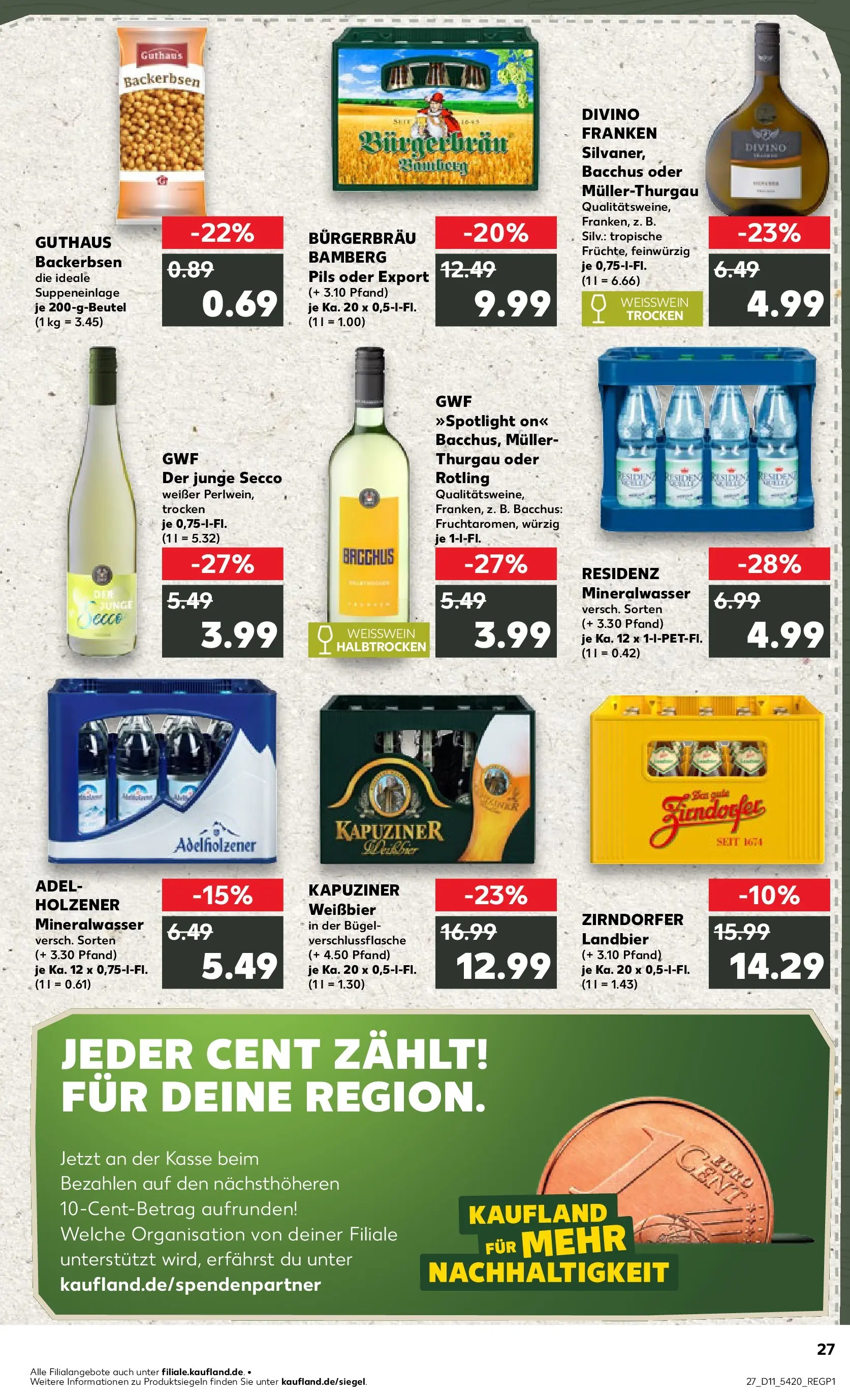 Prospekt Kaufland ab 12.03.2026 » Angebote Online zum Blättern | Seite: 27 | Produkte: Weißwein, Pils, Adelholzener, Mineralwasser