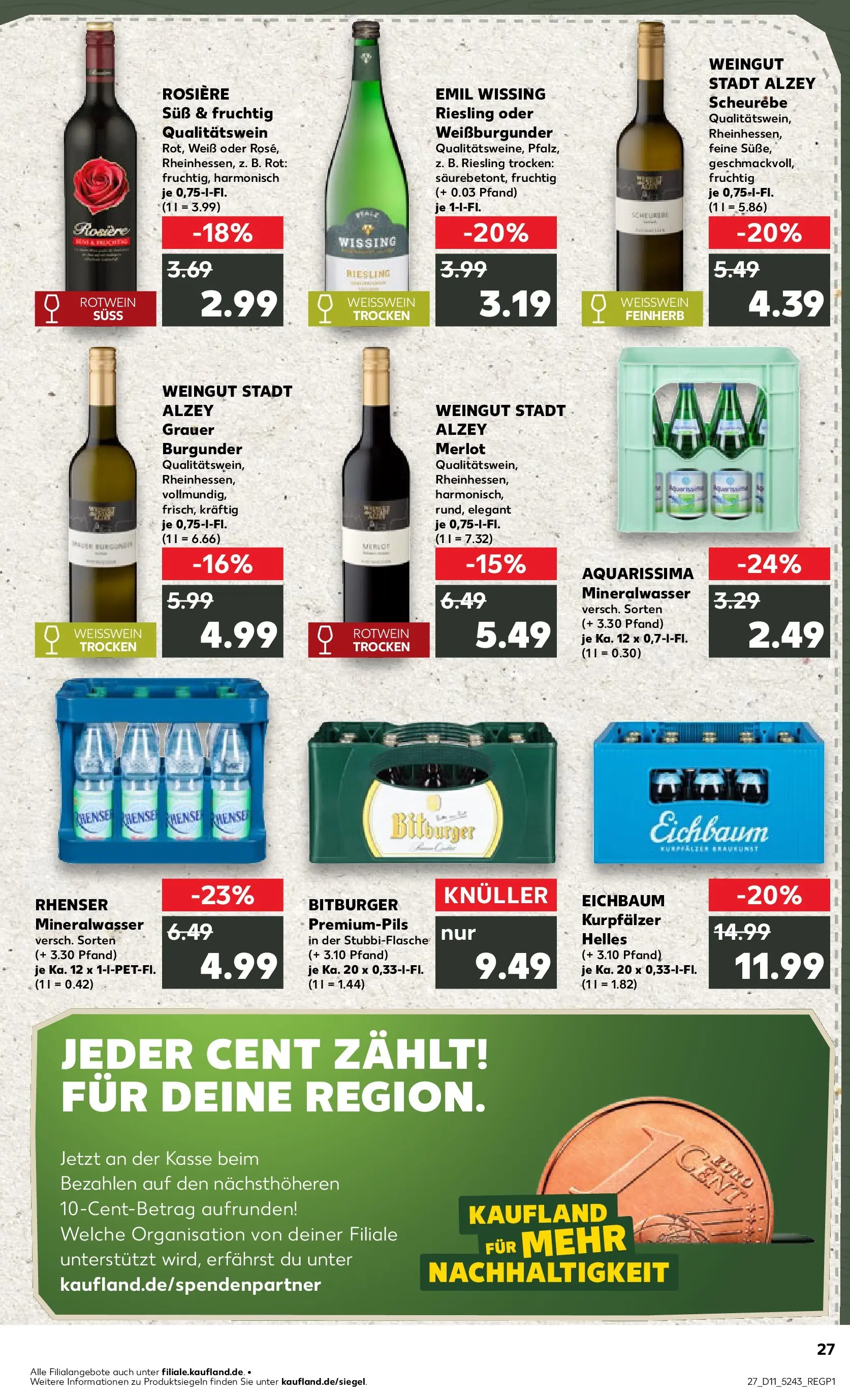 Prospekt Kaufland ab 12.03.2026 » Angebote Online zum Blättern | Seite: 27 | Produkte: Bitburger, Weißwein, Rotwein, Mineralwasser