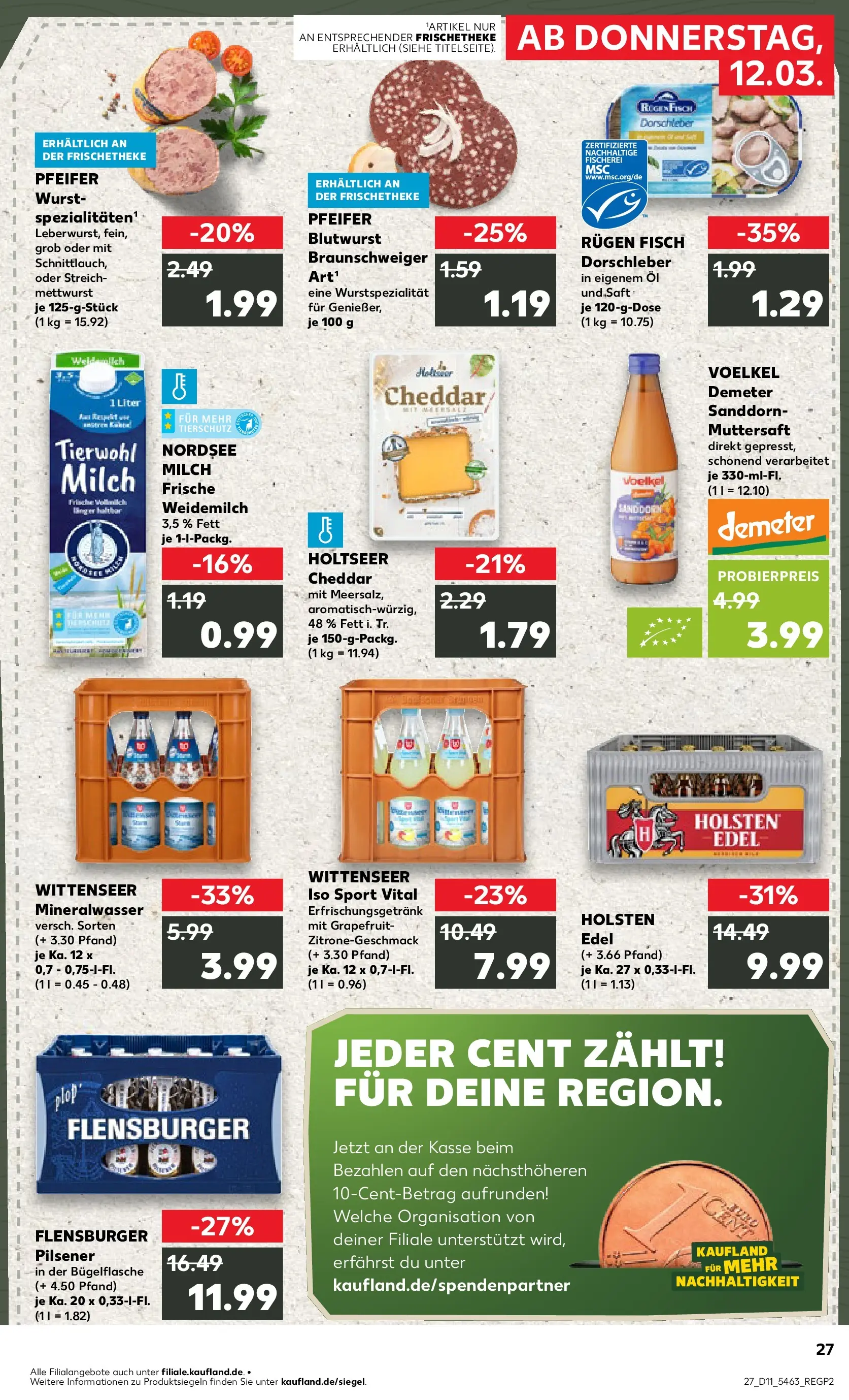 Prospekt Kaufland ab 12.03.2026 » Angebote Online zum Blättern | Seite: 27 | Produkte: Milch, Mineralwasser, Flensburger, Grapefruit
