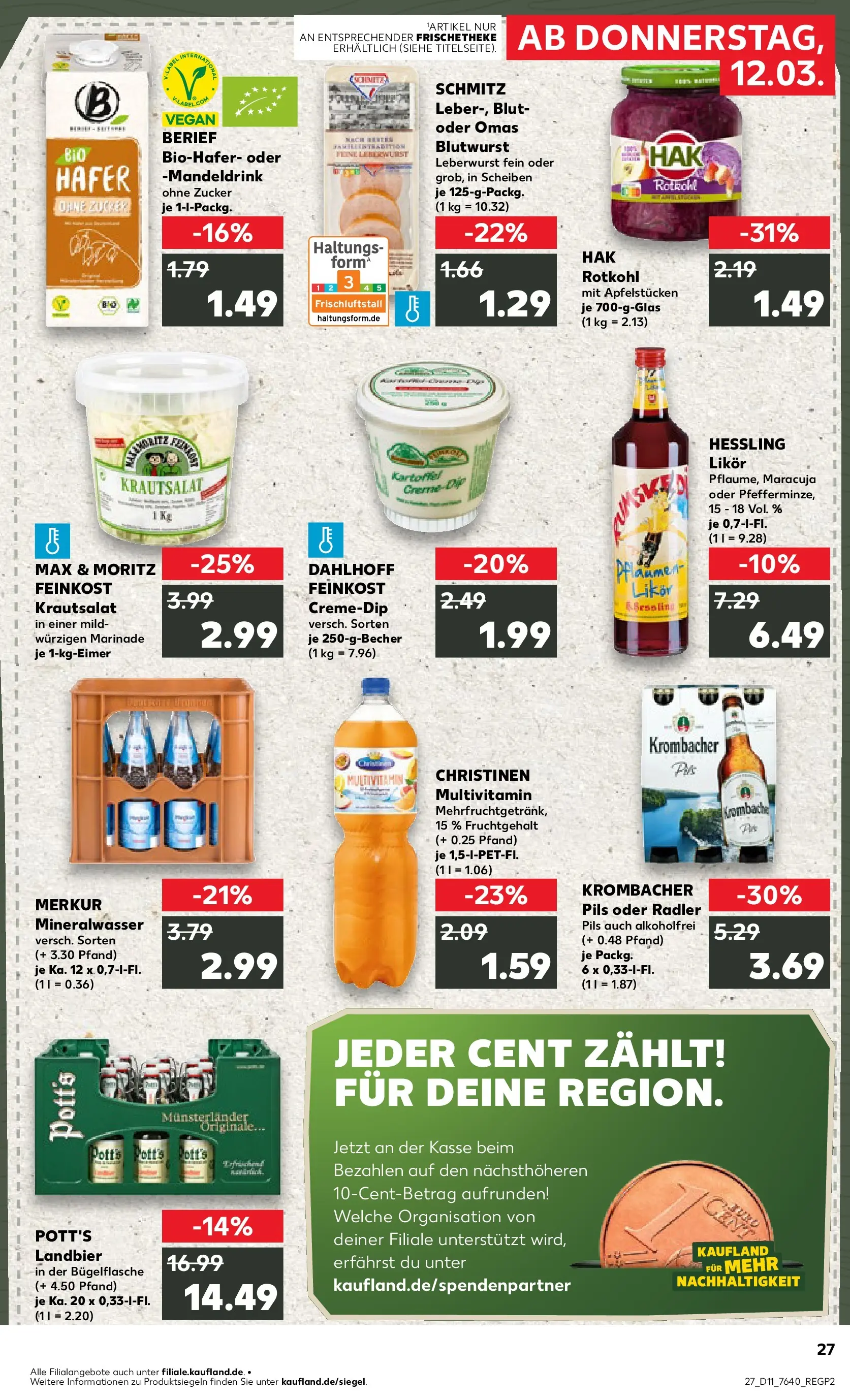 Prospekt Kaufland ab 09.03.2026 » Angebote Online zum Blättern | Seite: 39 | Produkte: Rotkohl, Likör, Pils, Krombacher