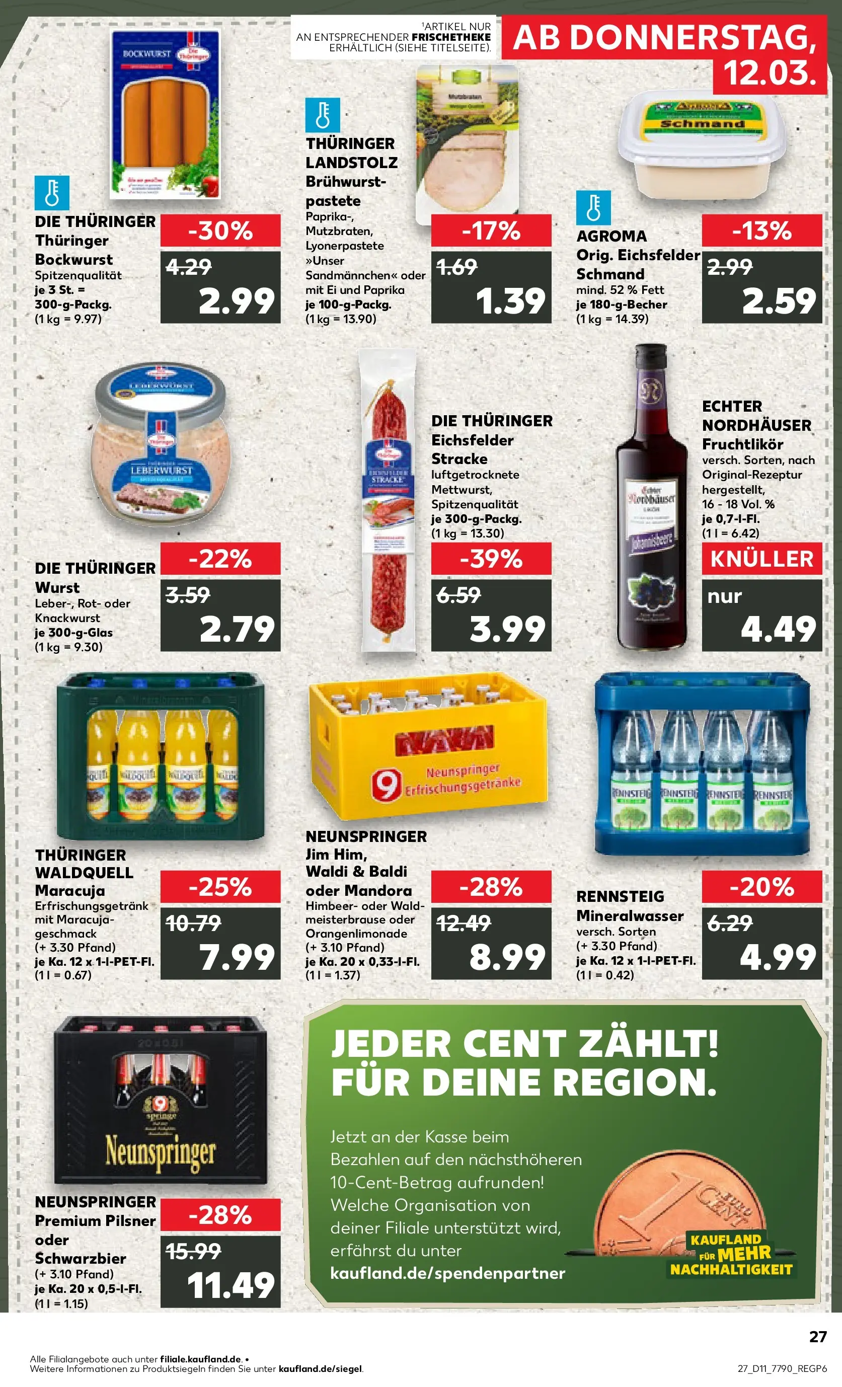 Prospekt Kaufland ab 12.03.2026 » Angebote Online zum Blättern | Seite: 27 | Produkte: Bockwurst, Mineralwasser, Paprika, Wurst
