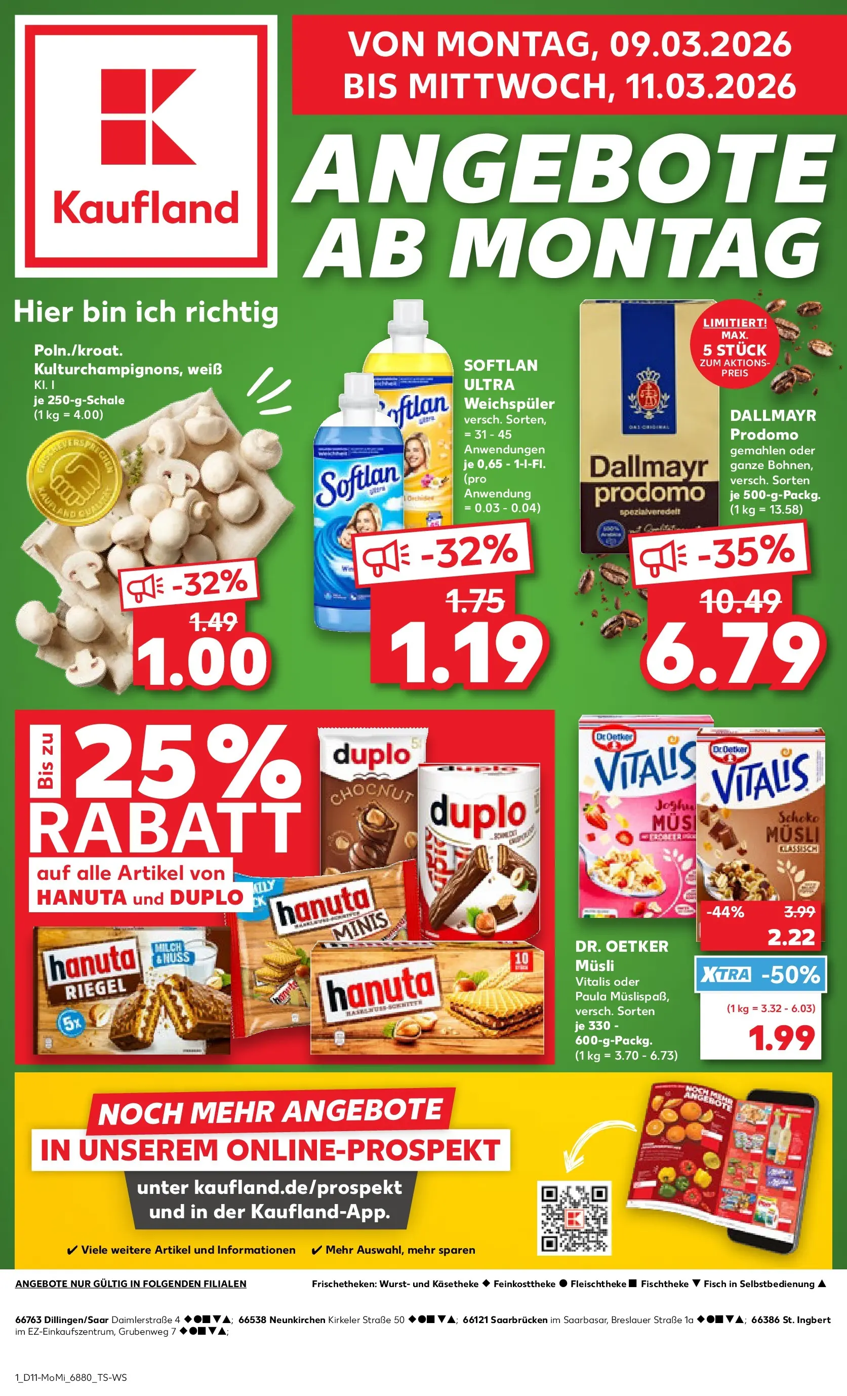 Prospekt Kaufland ab 09.03.2026 » Angebote Online zum Blättern | Seite: 1 | Produkte: Fisch, Dallmayr, Weichspüler, Wurst