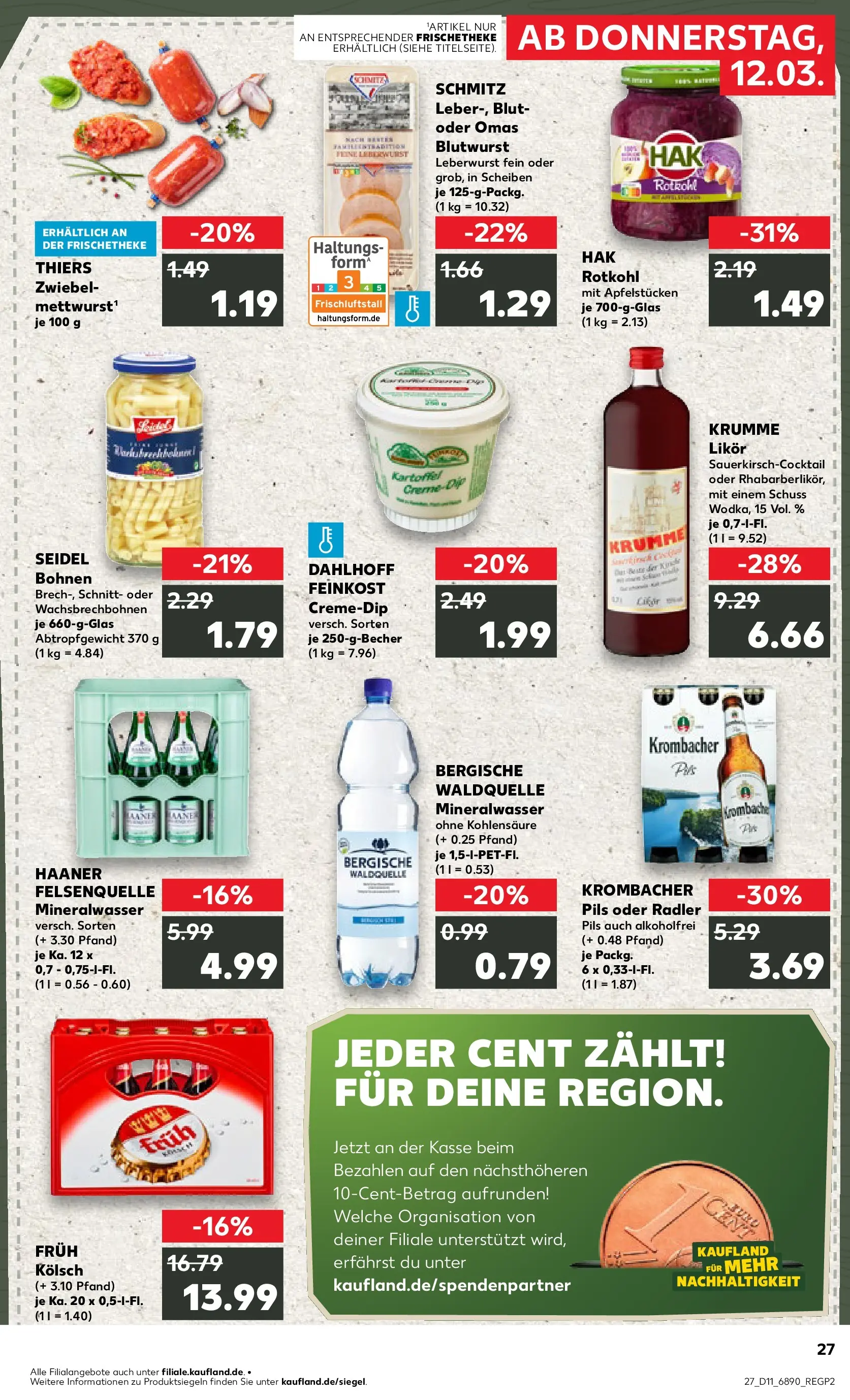 Prospekt Kaufland ab 12.03.2026 » Angebote Online zum Blättern | Seite: 27 | Produkte: Rotkohl, Mineralwasser, Radler, Krombacher