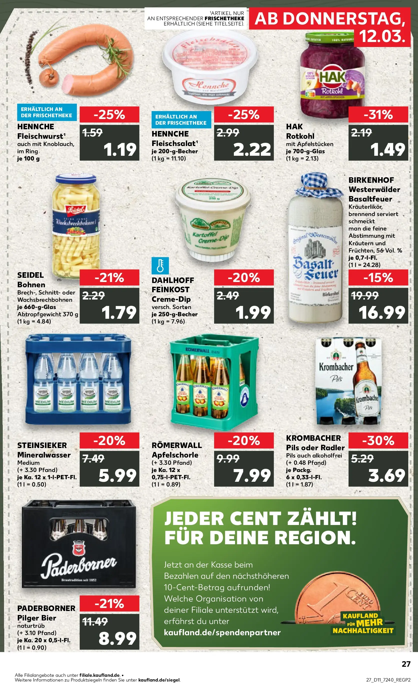 Prospekt Kaufland ab 11.03.2026 » Angebote Online zum Blättern | Seite: 27 | Produkte: Rotkohl, Mineralwasser, Apple, Krombacher