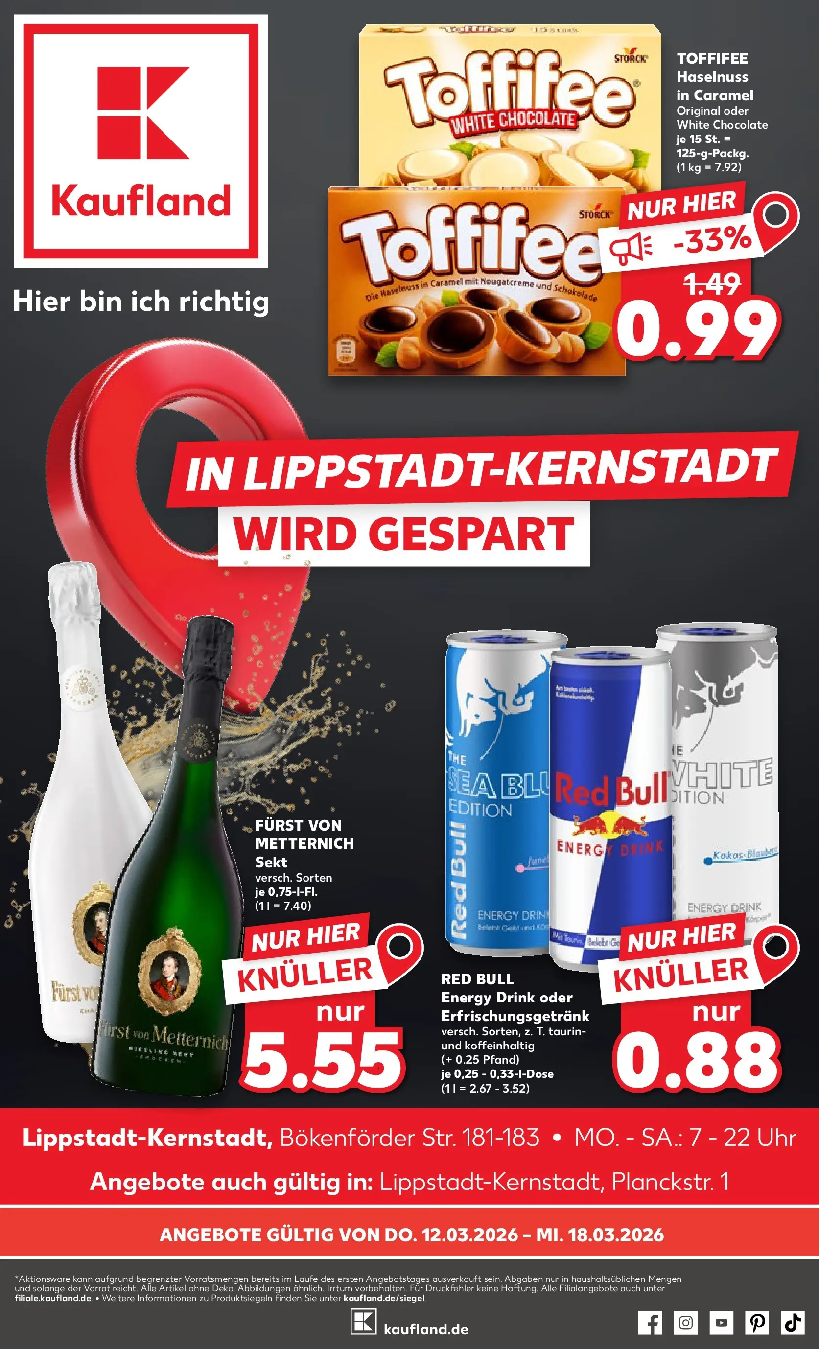 Prospekt Kaufland ab 11.03.2026 » Angebote Online zum Blättern | Seite: 1 | Produkte: Furst von metternich, Red bull, Energy, Toffifee