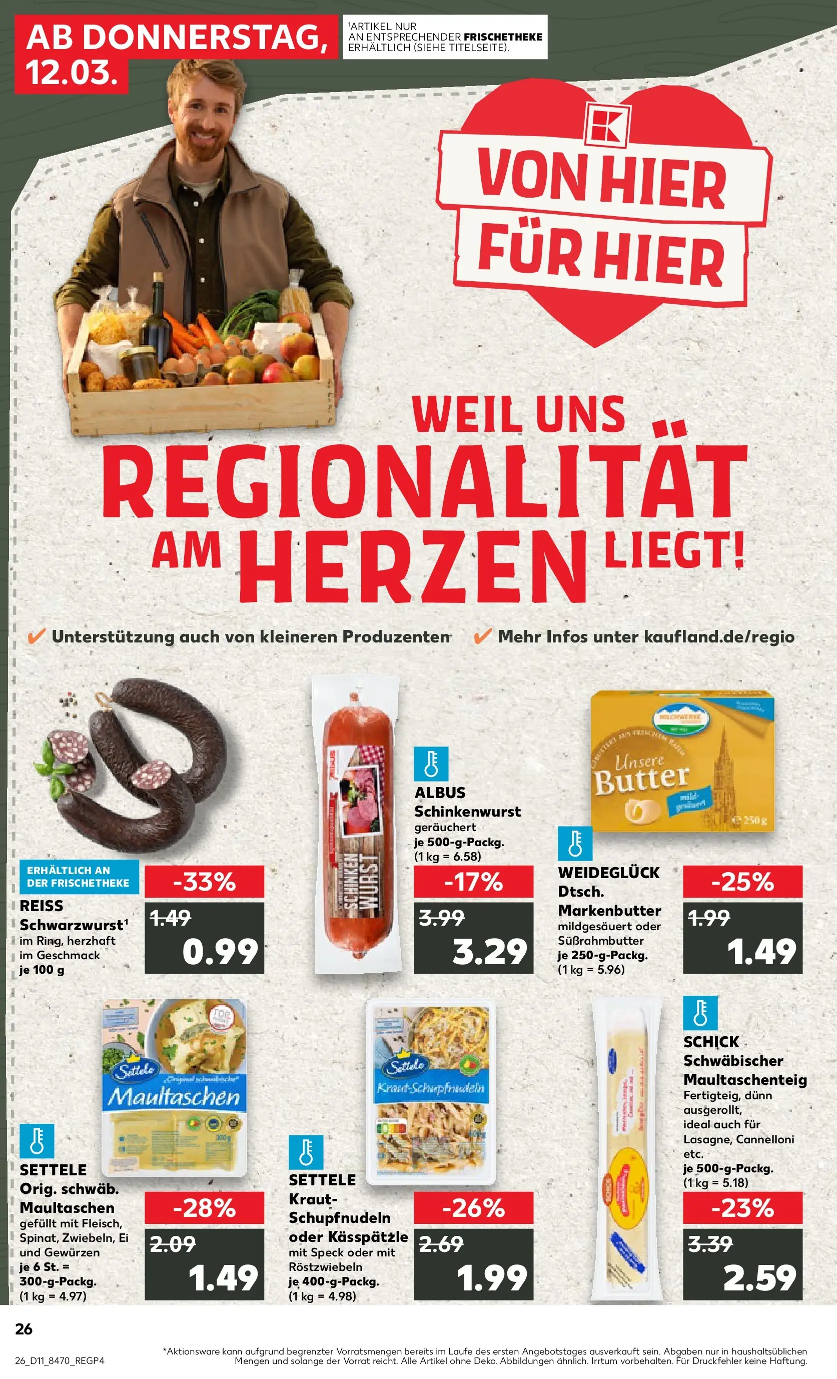 Prospekt Kaufland ab 09.03.2026 » Angebote Online zum Blättern | Seite: 38 | Produkte: Butter, Wurst, Kraut, Maultaschen