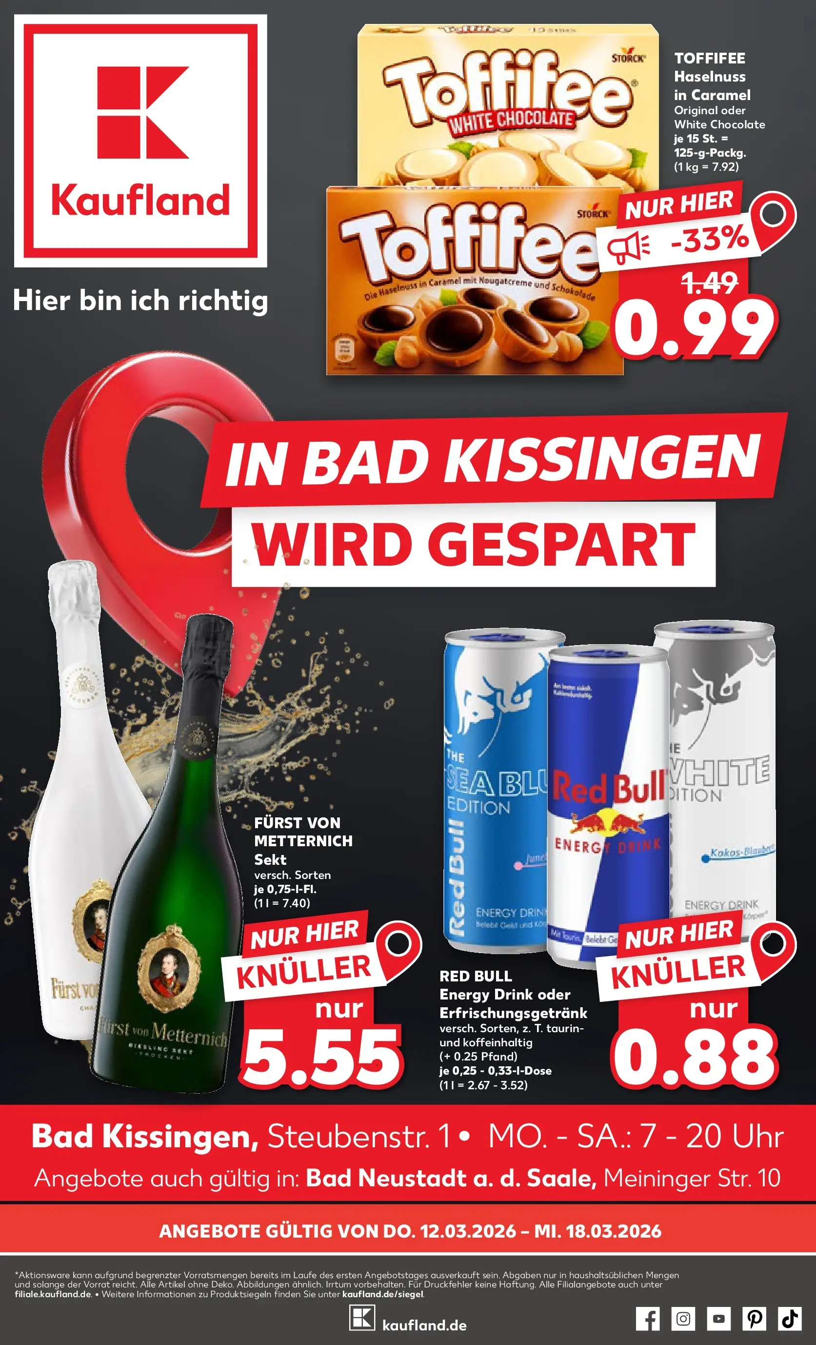 Prospekt Kaufland ab 12.03.2026 » Angebote Online zum Blättern | Seite: 1 | Produkte: Red bull, Energy, Schokolade, Toffifee