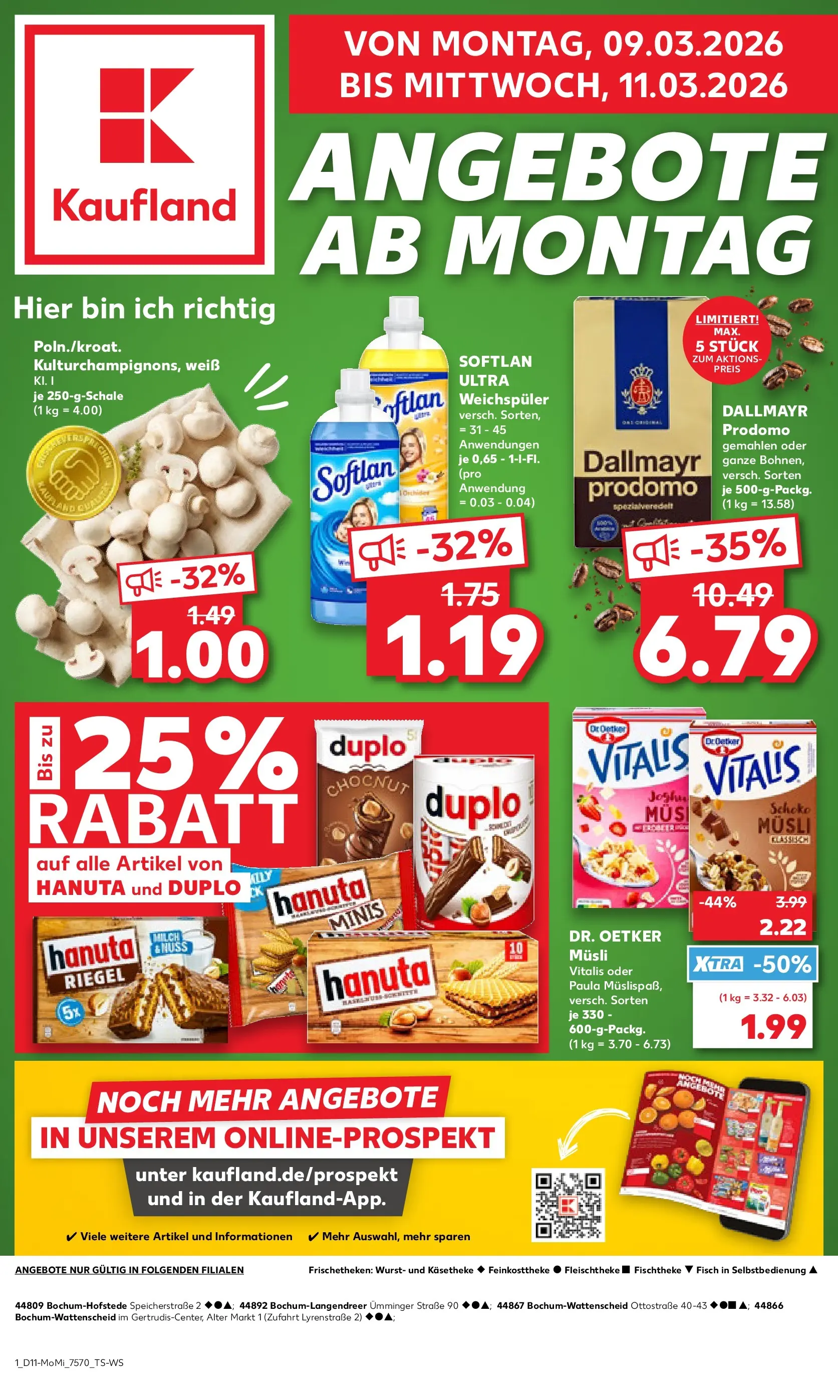 Prospekt Kaufland ab 09.03.2026 » Angebote Online zum Blättern | Seite: 1 | Produkte: Milch, Fisch, Wurst, Dallmayr prodomo