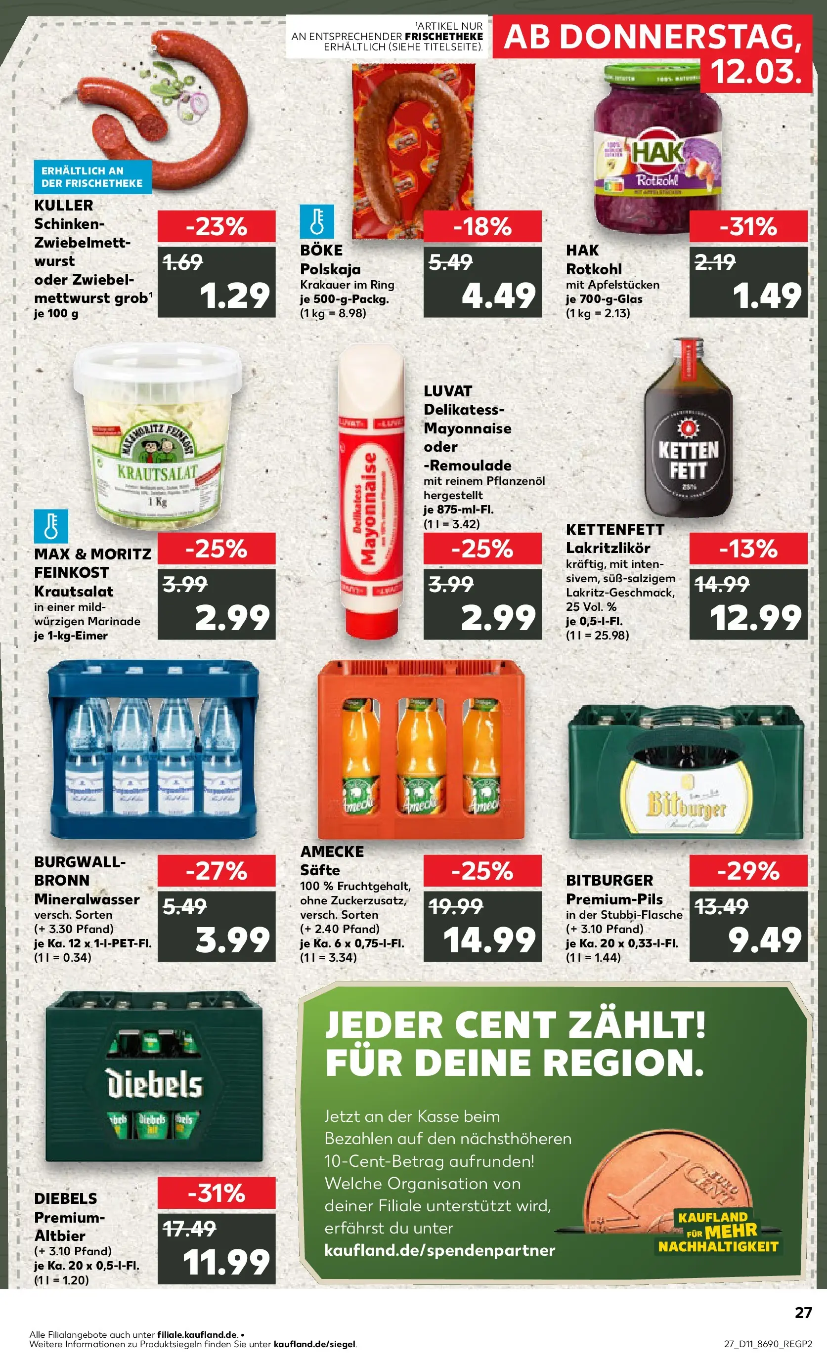 Prospekt Kaufland ab 09.03.2026 » Angebote Online zum Blättern | Seite: 39 | Produkte: Bitburger, Rotkohl, Mineralwasser, Schinken
