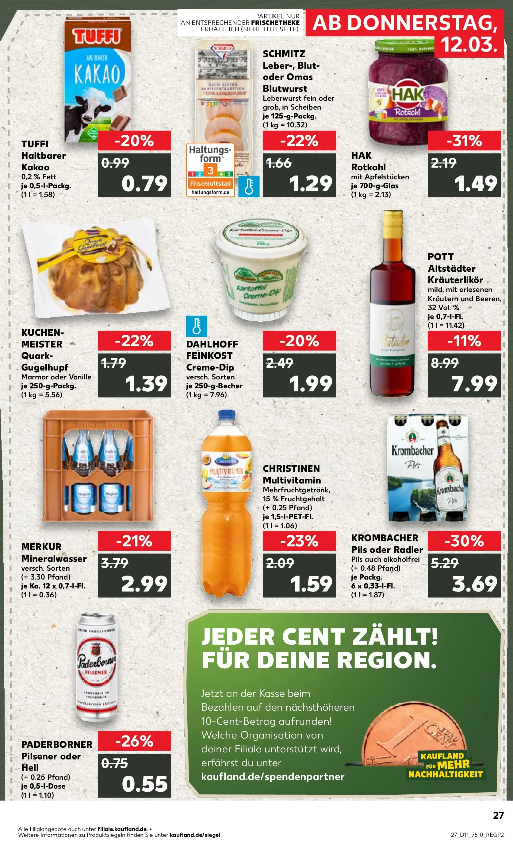Prospekt Kaufland ab 09.03.2026 » Angebote Online zum Blättern | Seite: 47 | Produkte: Quark, Rotkohl, Pils, Krombacher