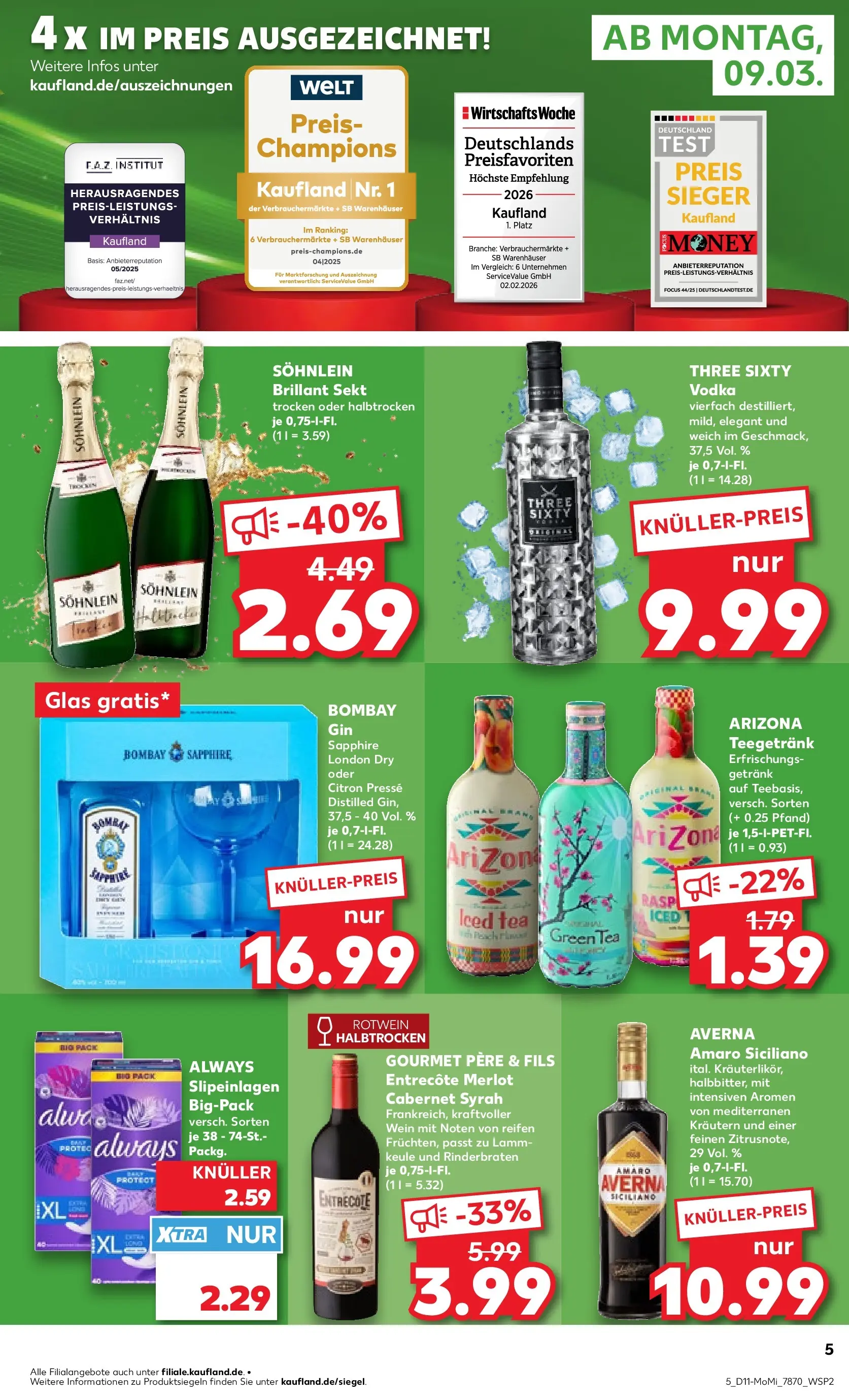 Prospekt Kaufland ab 09.03.2026 » Angebote Online zum Blättern | Seite: 5 | Produkte: Lammkeule, Merlot, Entrecote, Gin