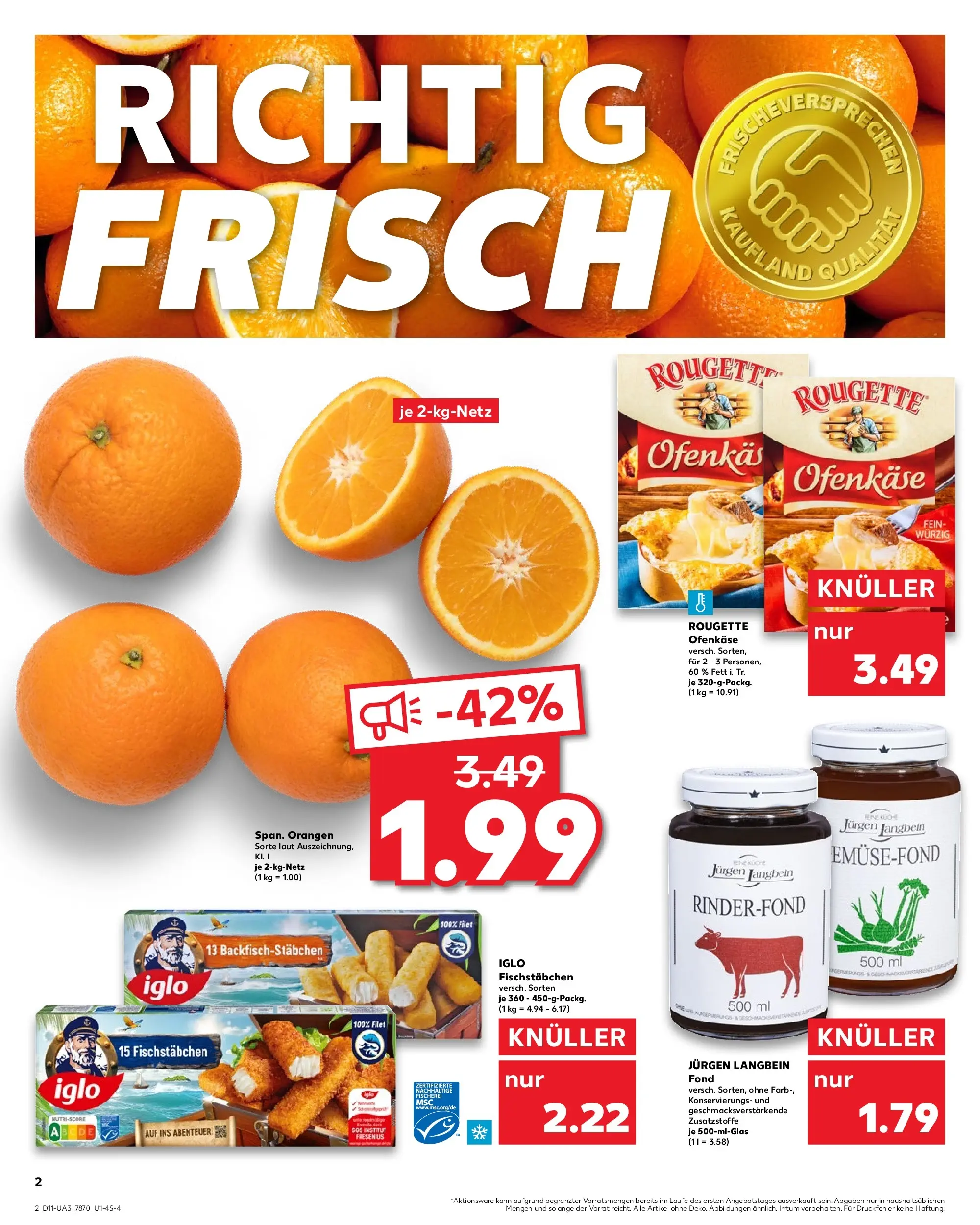 Prospekt Kaufland ab 09.03.2026 » Angebote Online zum Blättern | Seite: 14 | Produkte: Iglo, Orangen, Rougette ofenkase, Fischstabchen