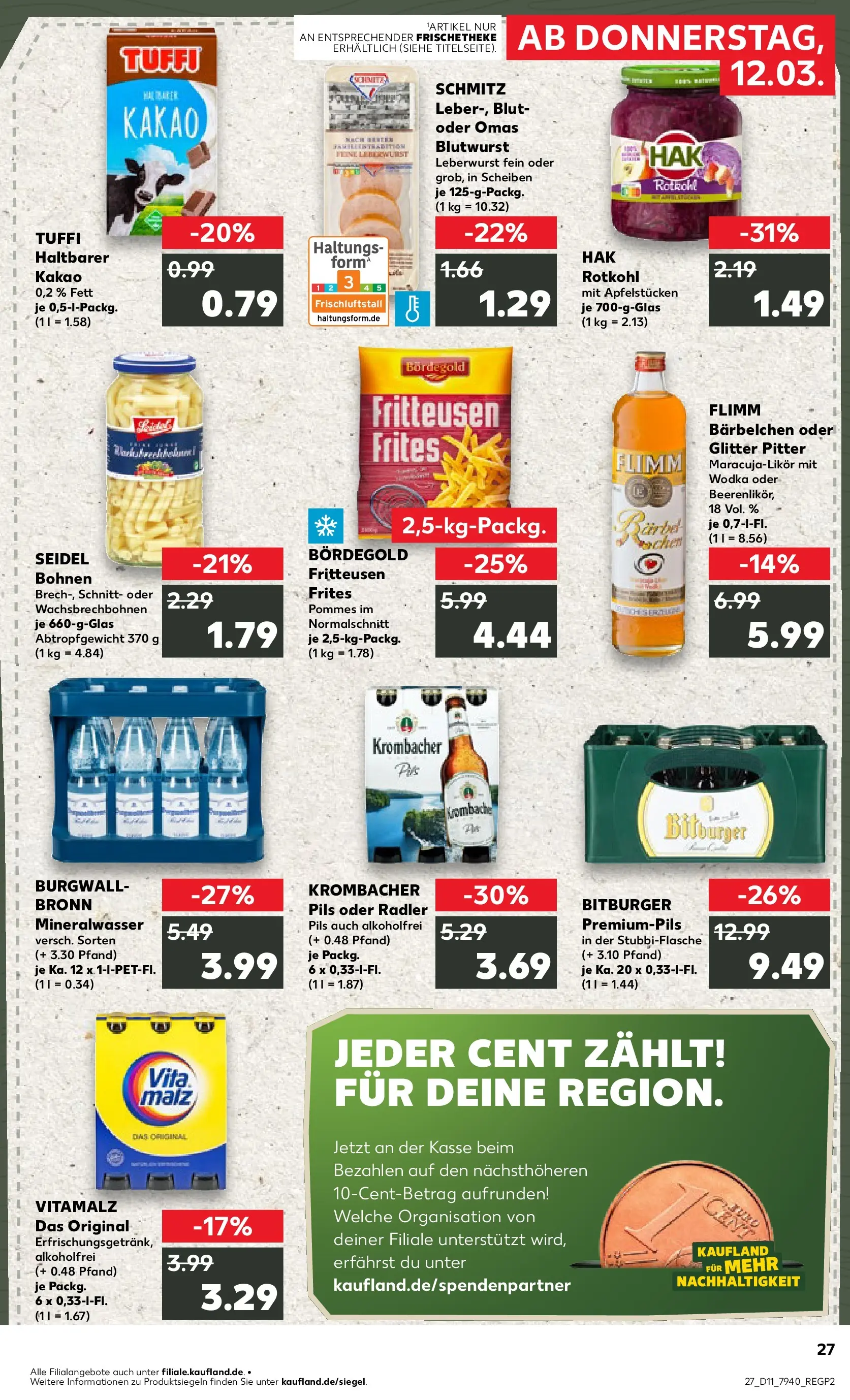 Prospekt Kaufland ab 12.03.2026 » Angebote Online zum Blättern | Seite: 27 | Produkte: Bitburger, Pommes, Radler, Wodka