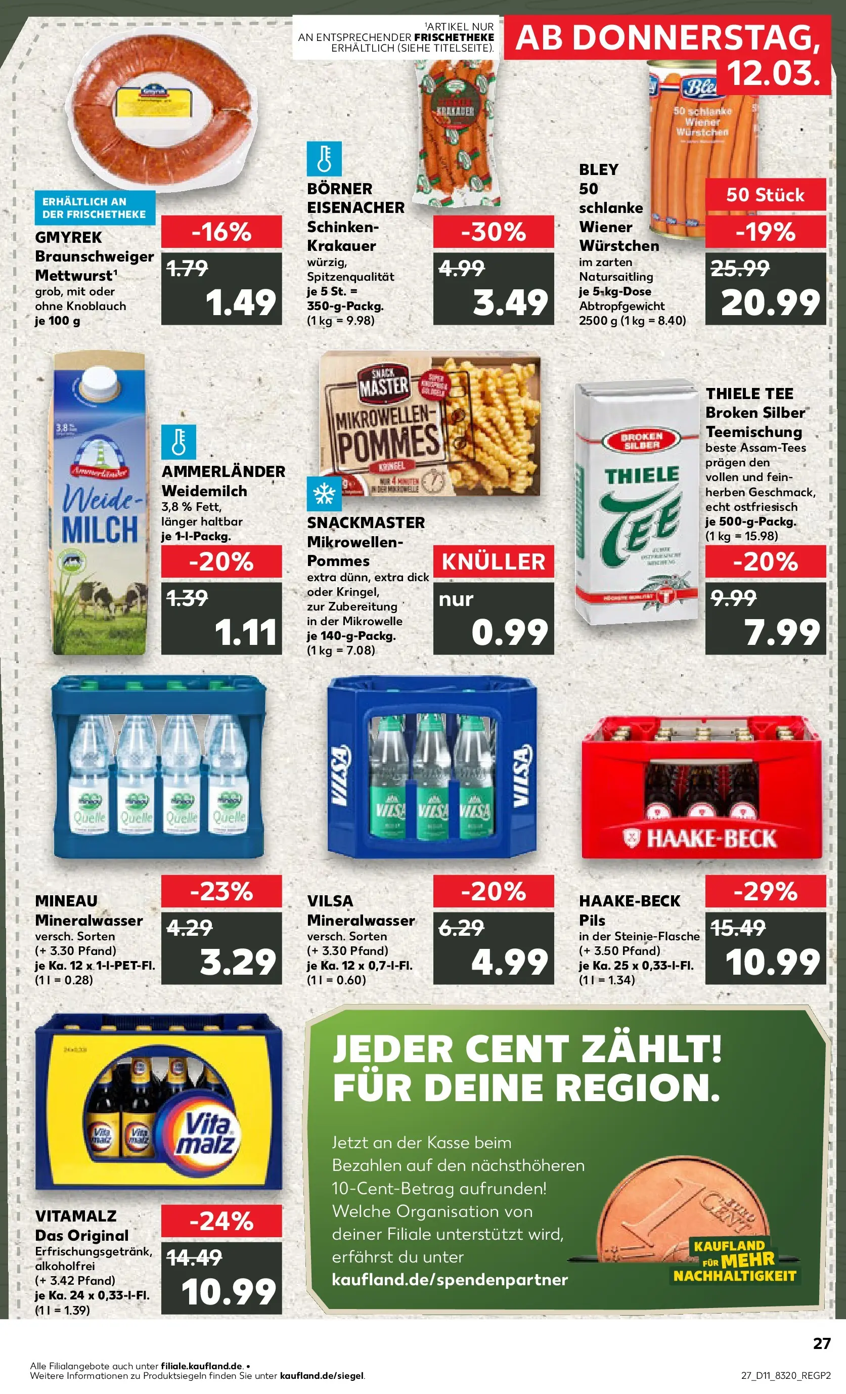 Prospekt Kaufland ab 12.03.2026 » Angebote Online zum Blättern | Seite: 27 | Produkte: Mikrowelle, Milch, Pommes, Schinken