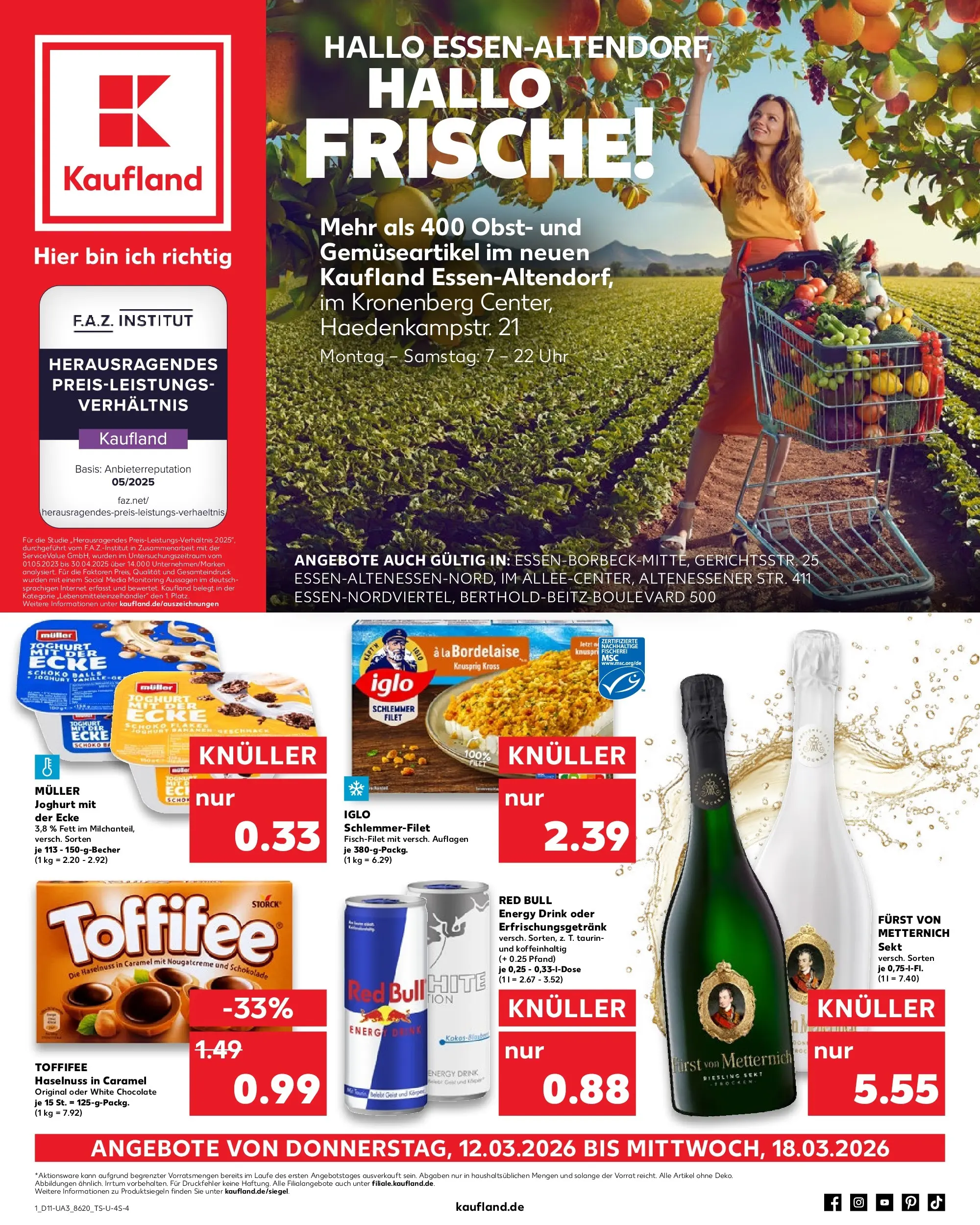 Prospekt Kaufland ab 12.03.2026 » Angebote Online zum Blättern | Seite: 1 | Produkte: Red bull, Joghurt, Schokolade, Sekt