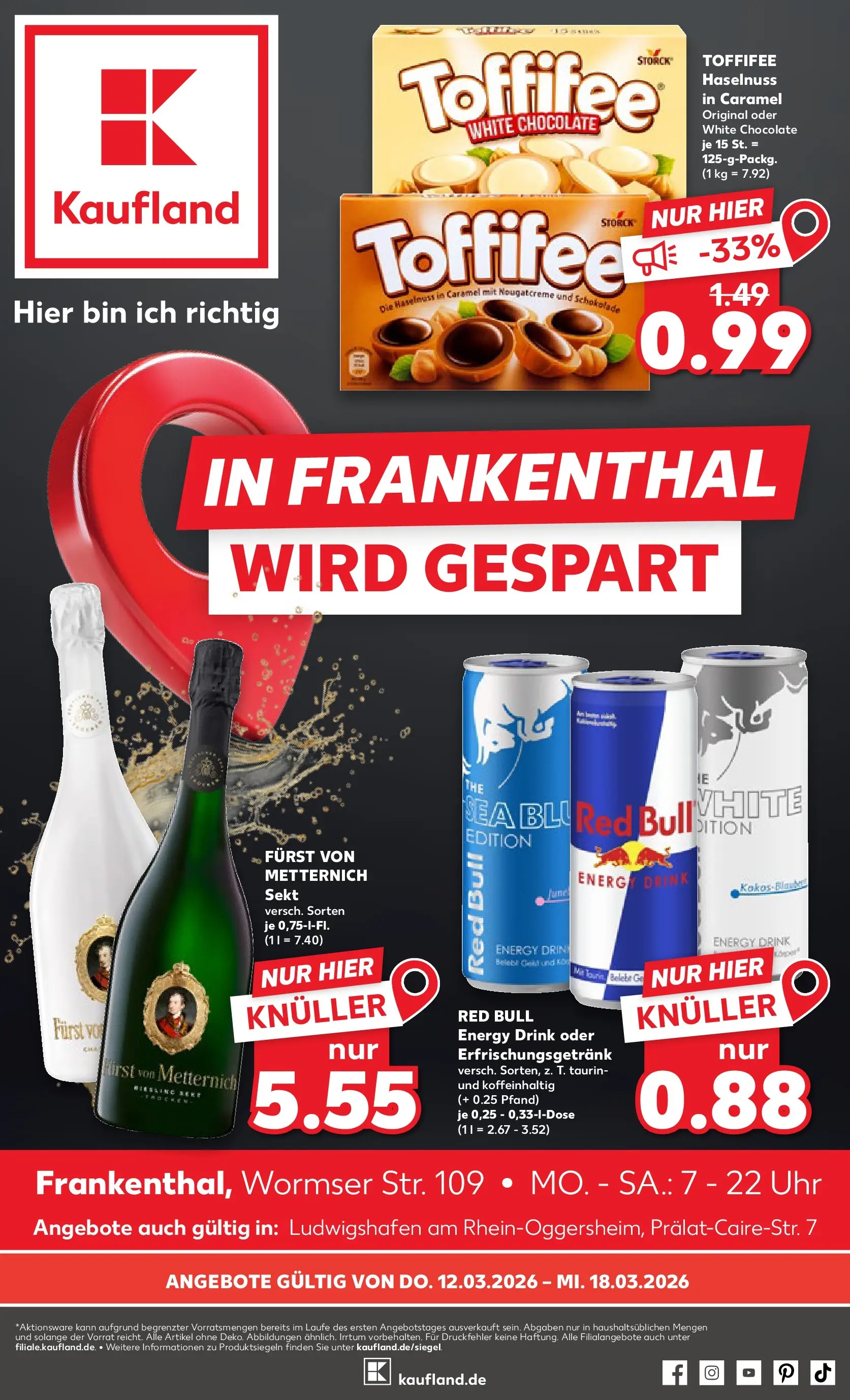 Prospekt Kaufland ab 12.03.2026 » Angebote Online zum Blättern | Seite: 1 | Produkte: Energy, Sekt, Toffifee, Uhr