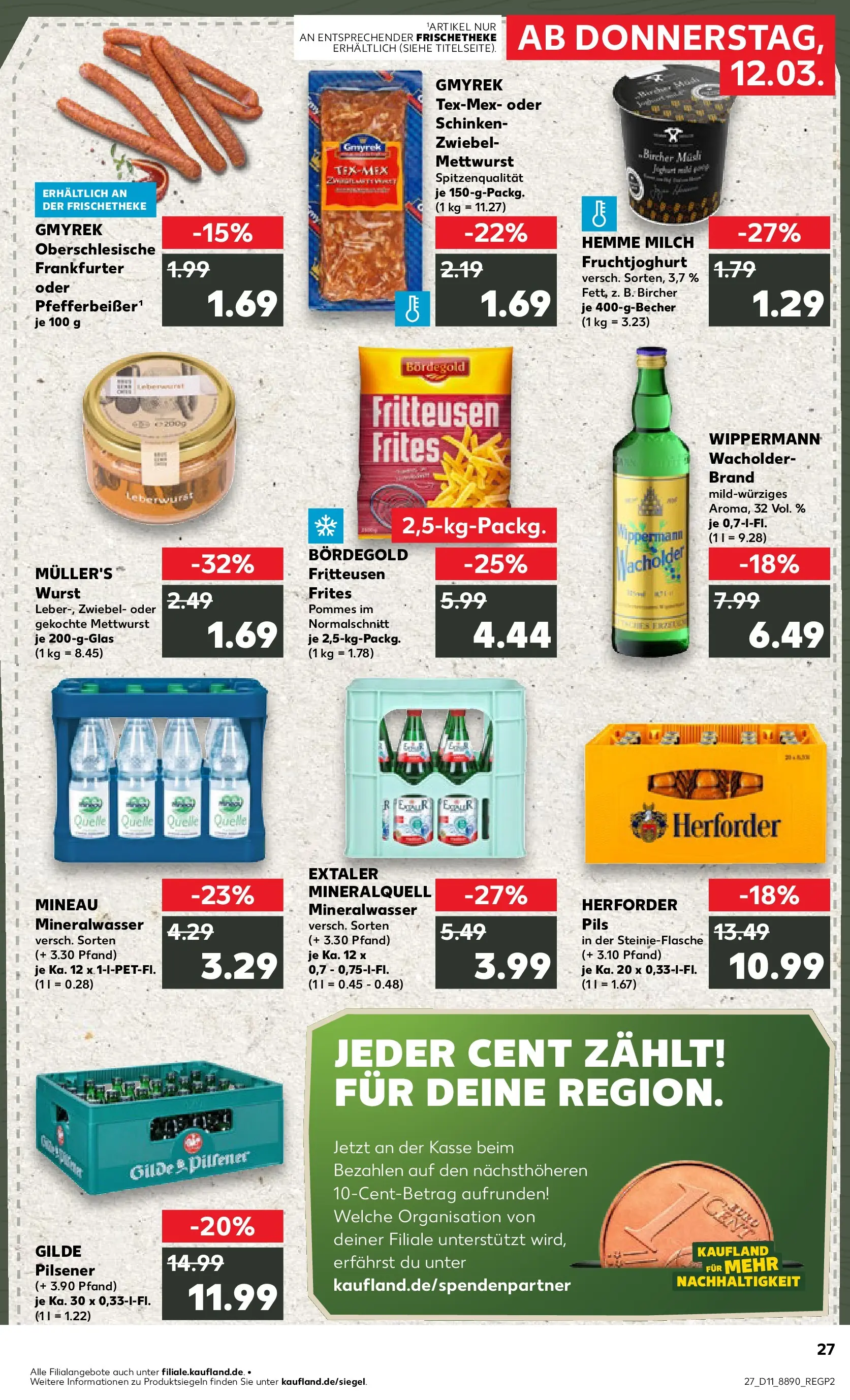 Prospekt Kaufland ab 12.03.2026 » Angebote Online zum Blättern | Seite: 27 | Produkte: Pils, Fruchtjoghurt, Mineralwasser, Schinken