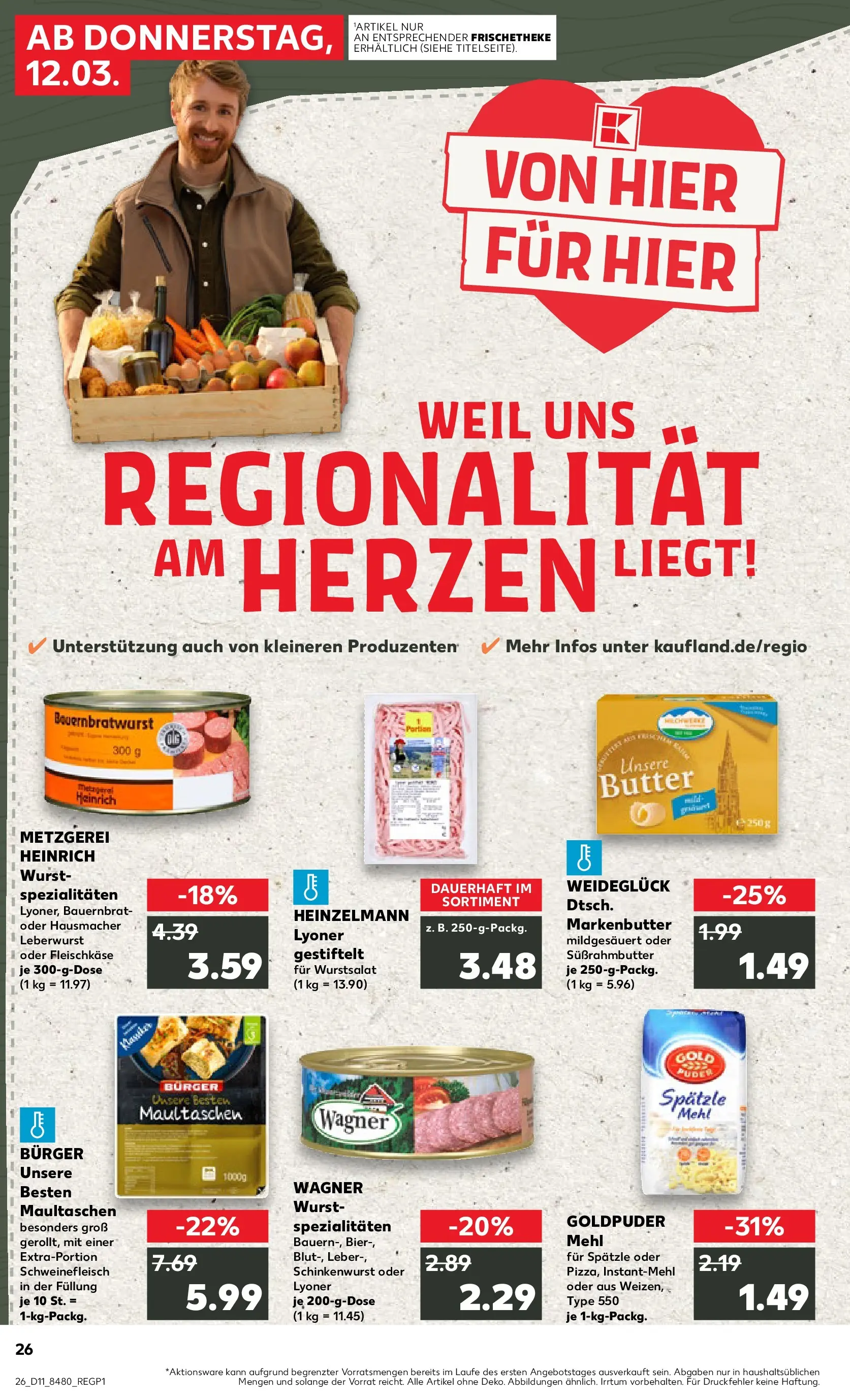 Prospekt Kaufland ab 12.03.2026 » Angebote Online zum Blättern | Seite: 26 | Produkte: Mehl, Bier, Wurst, Pasta