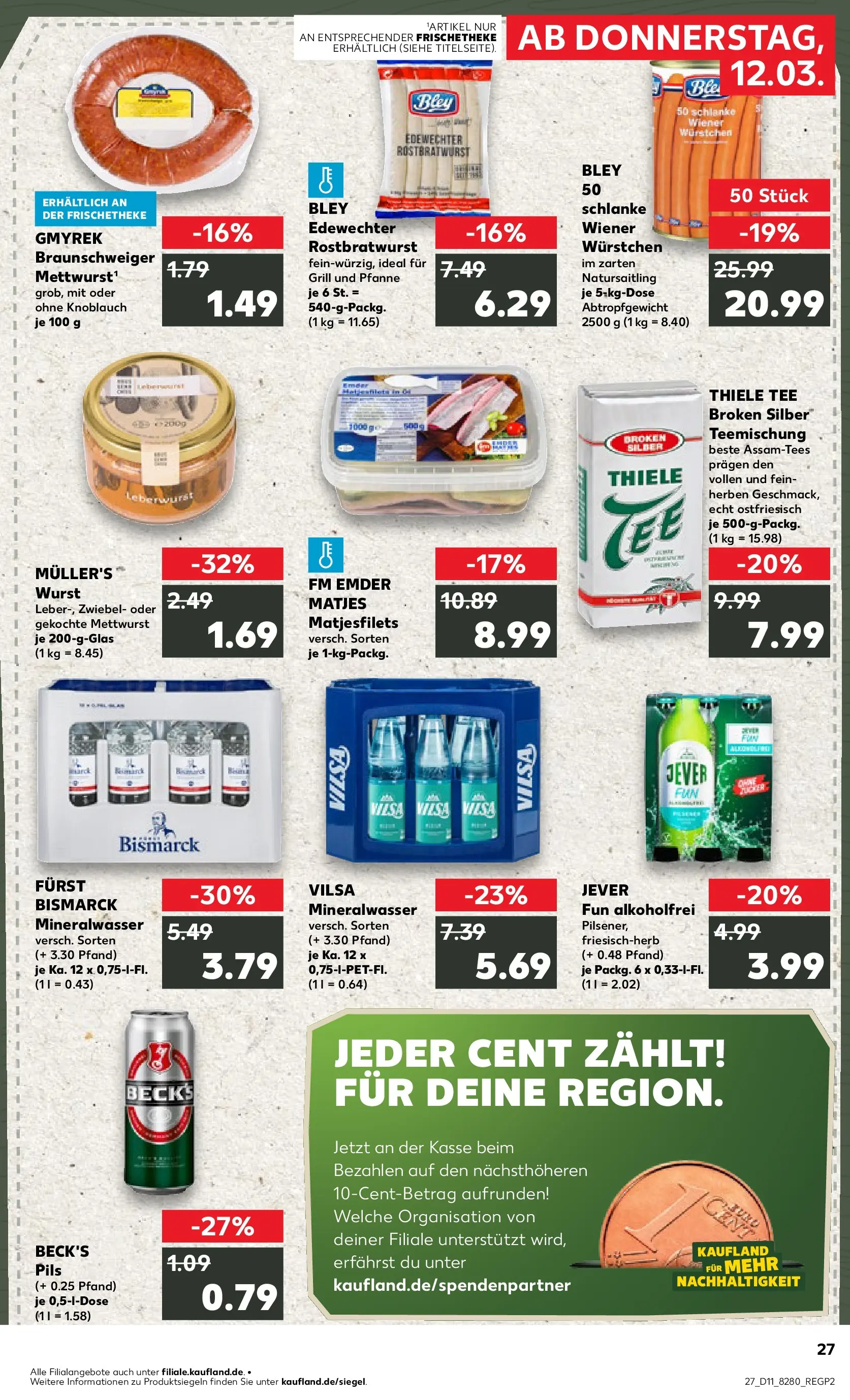 Prospekt Kaufland ab 12.03.2026 » Angebote Online zum Blättern | Seite: 27 | Produkte: Grill, Wurst, Jever, Tee