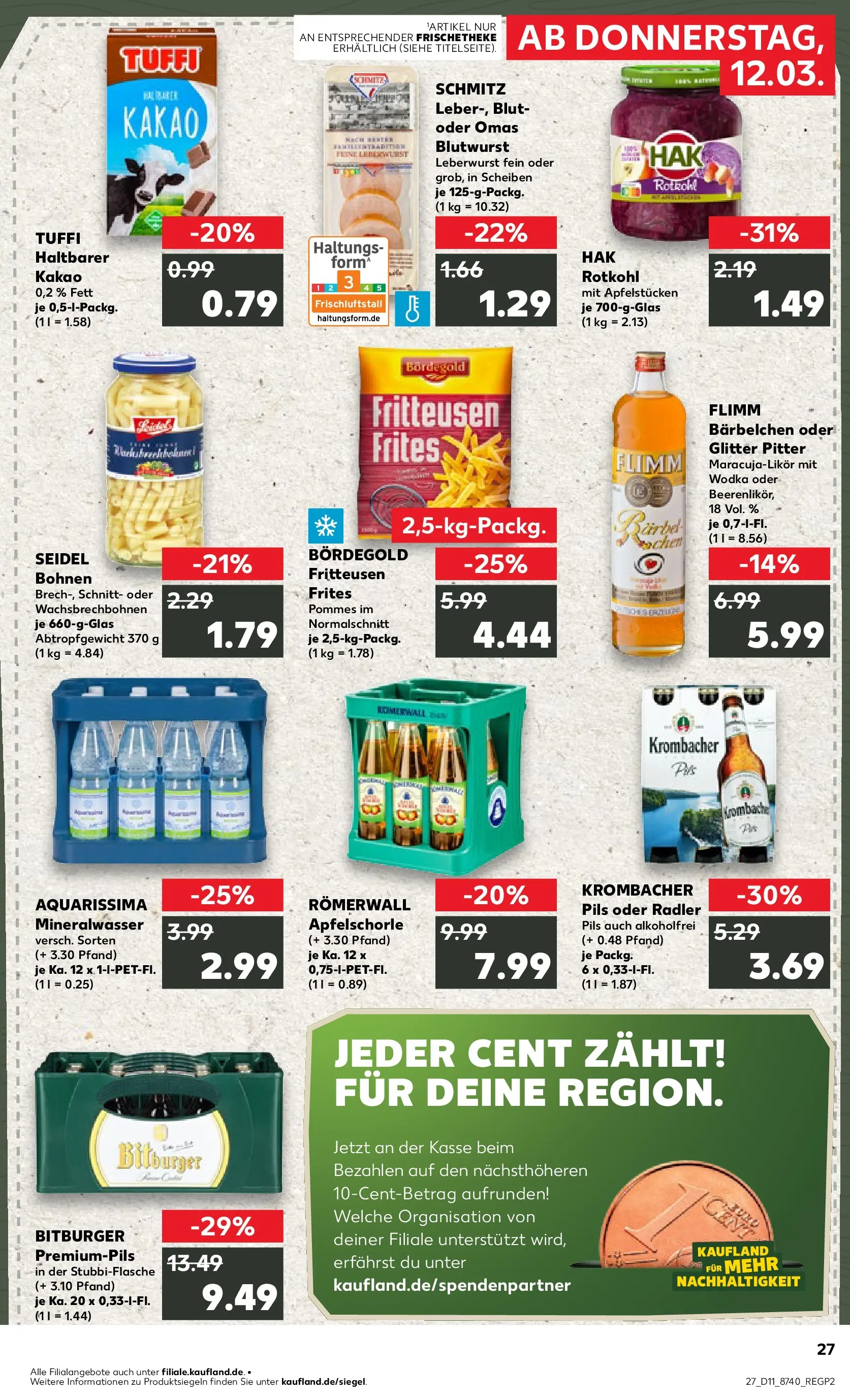 Prospekt Kaufland ab 12.03.2026 » Angebote und Werbung Online | Seite: 27 | Produkte: Bitburger, Rotkohl, Pommes, Krombacher Prospekt Kaufland ab 12.03.2026 » Angebote Online zum Blättern | Seite: 27 | Produkte: Bitburger, Rotkohl, Pommes, Krombacher