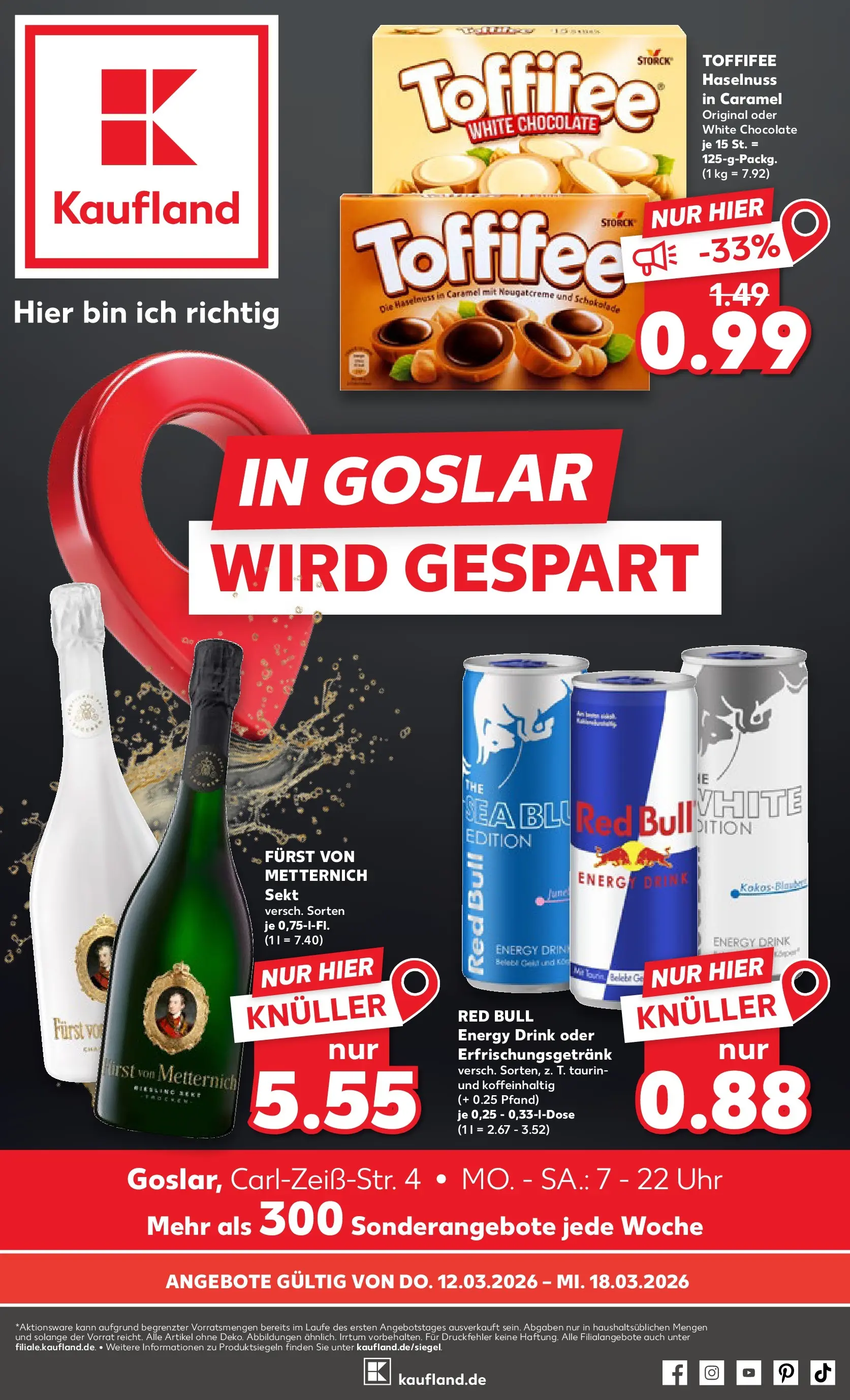 Prospekt Kaufland ab 12.03.2026 » Angebote Online zum Blättern | Seite: 1 | Produkte: Furst von metternich, Red bull, Schokolade, Uhr