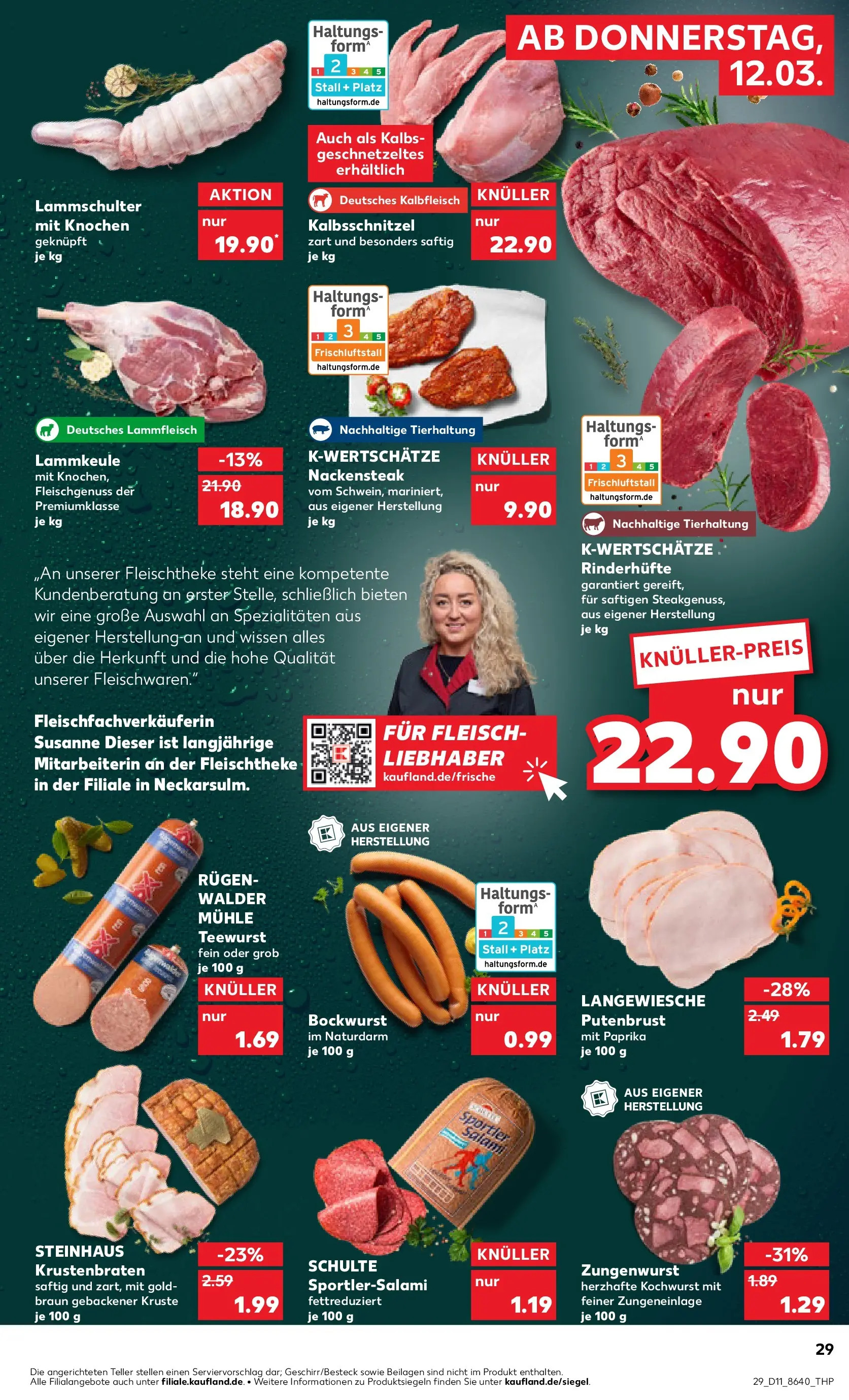 Prospekt Kaufland ab 12.03.2026 » Angebote Online zum Blättern | Seite: 29 | Produkte: Bockwurst, Krustenbraten, Salami, Fleisch