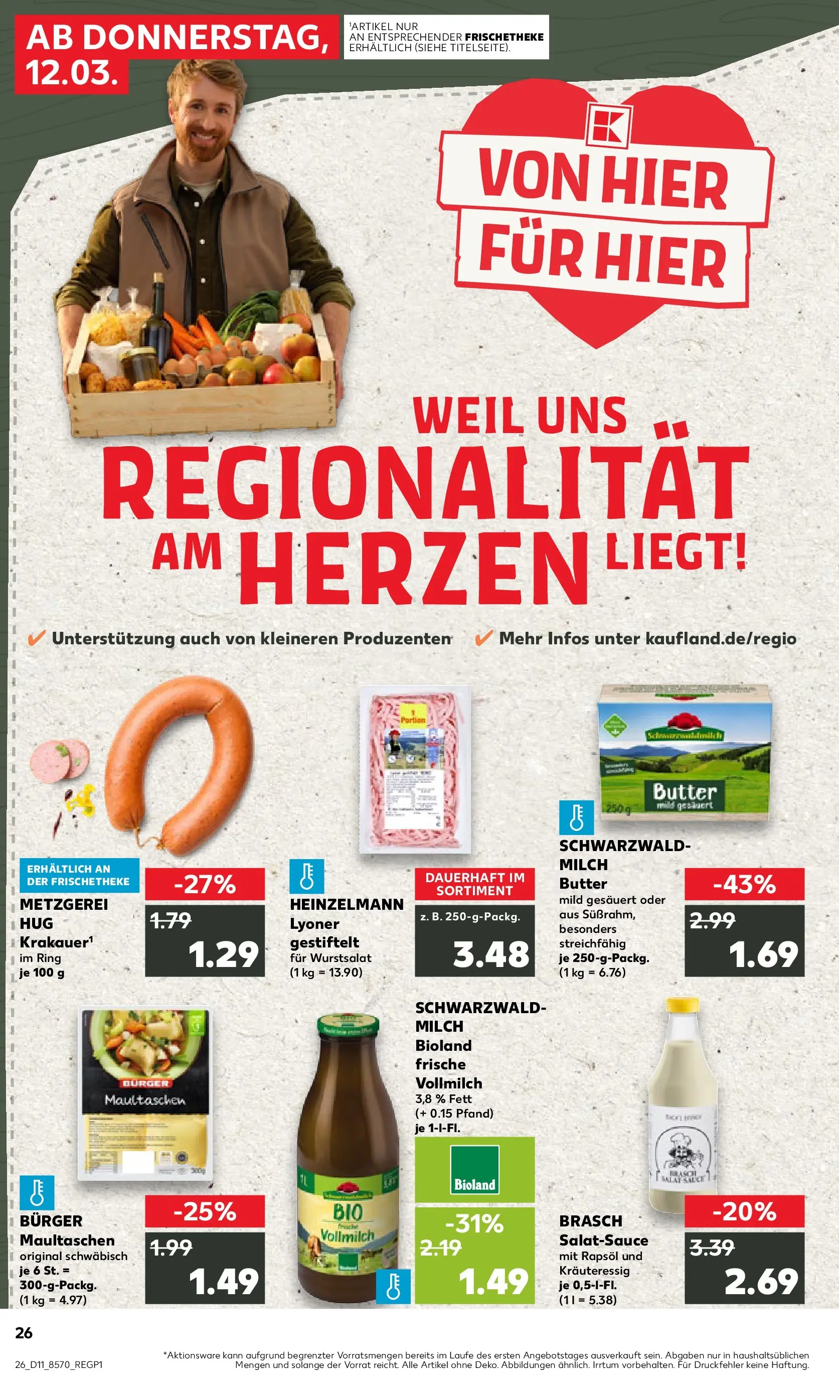 Prospekt Kaufland ab 12.03.2026 » Angebote Online zum Blättern | Seite: 26 | Produkte: Milch, Butter, Burger, Maultaschen